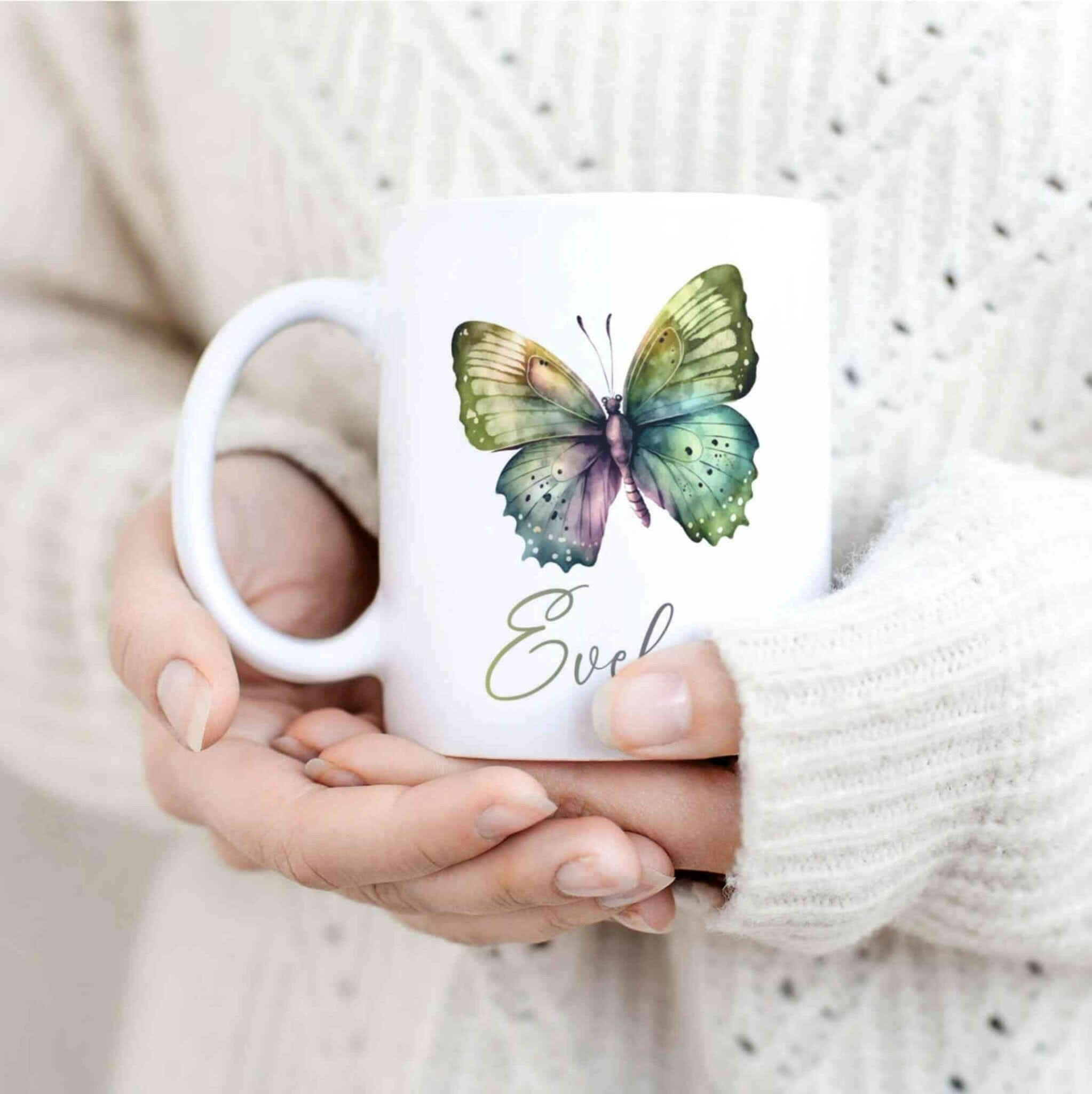 Personalisierte Tasse grüner Schmetterling.