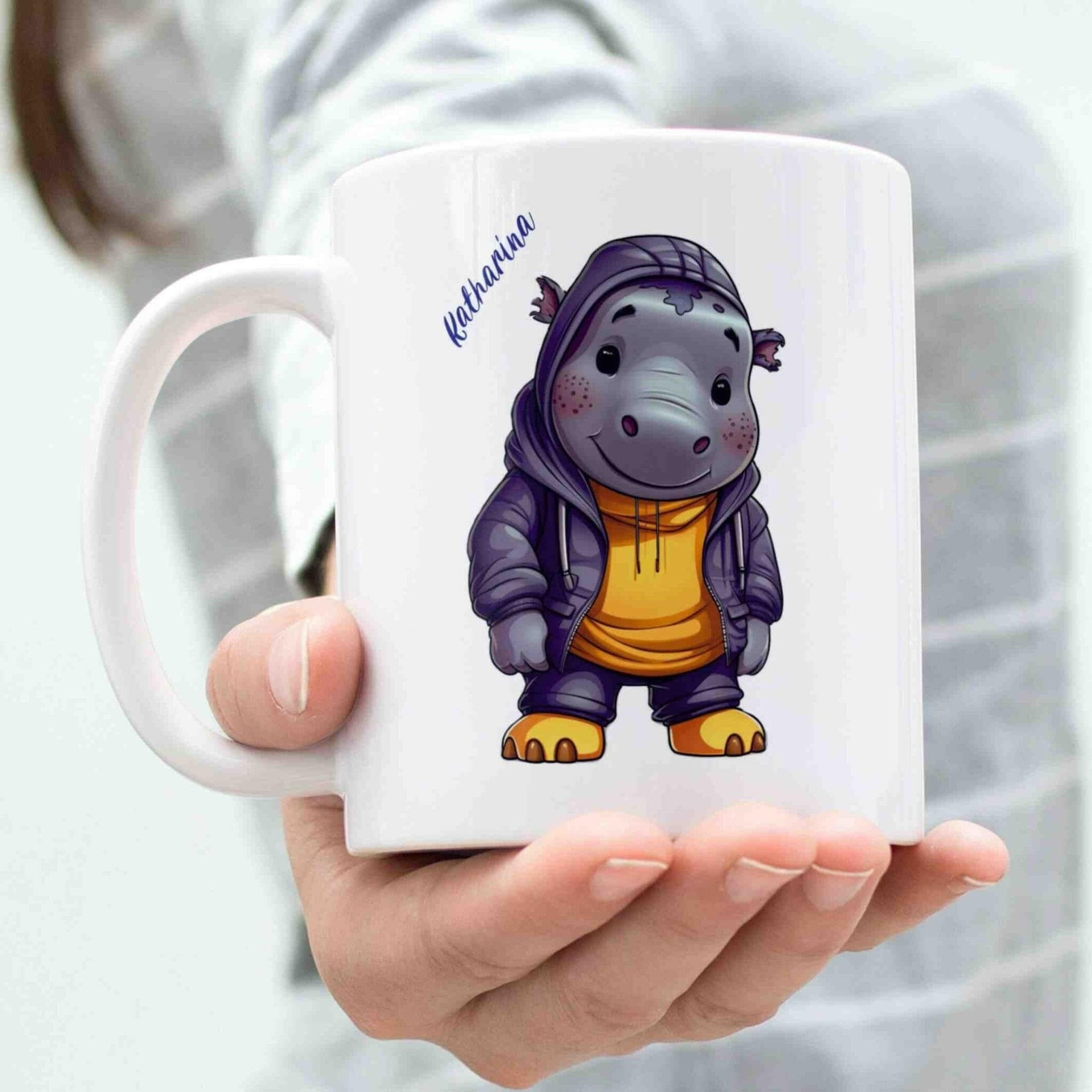 Personalisierte Tasse Hippo-Grafik.