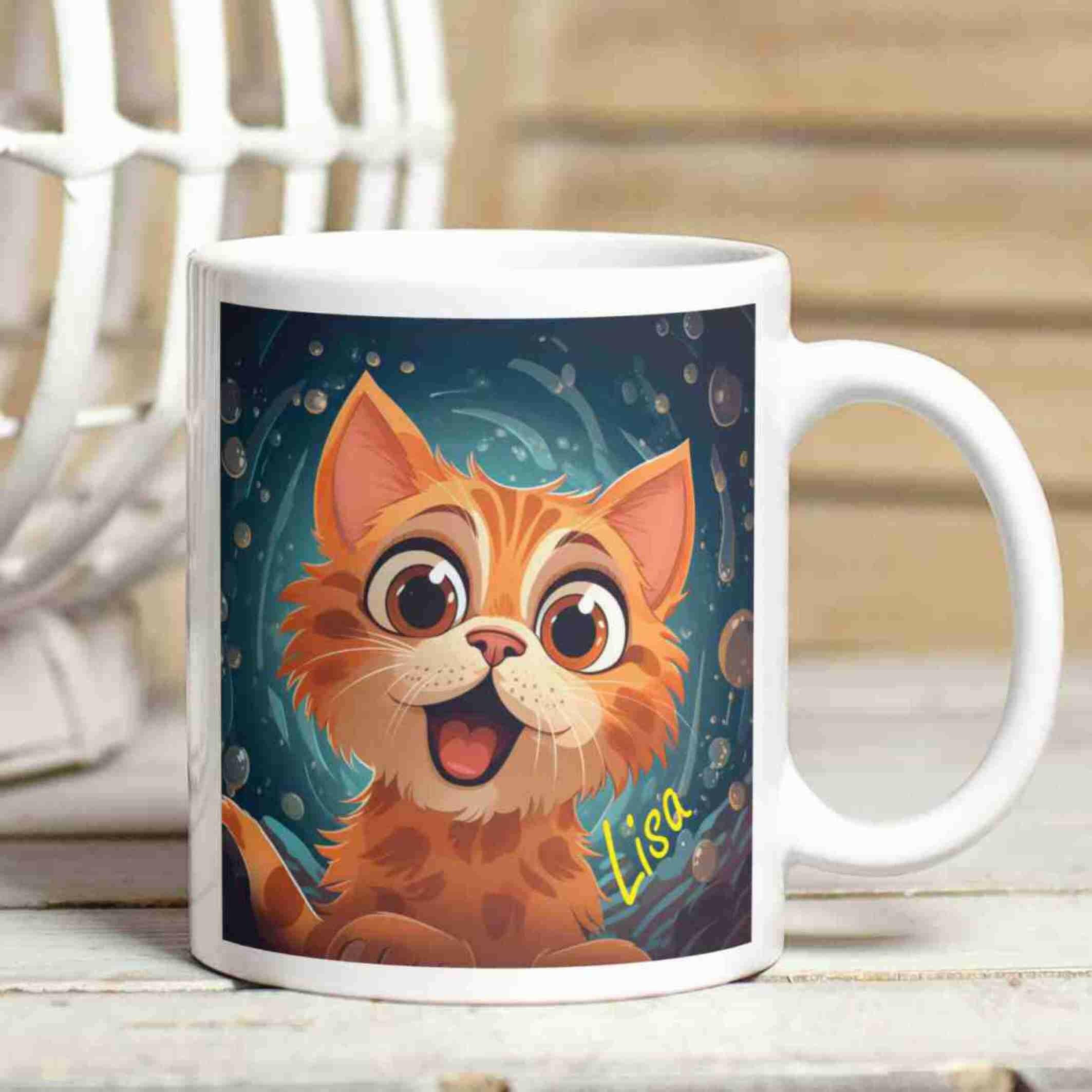 Personalisierte Tasse kleine Katzen-Grafik.