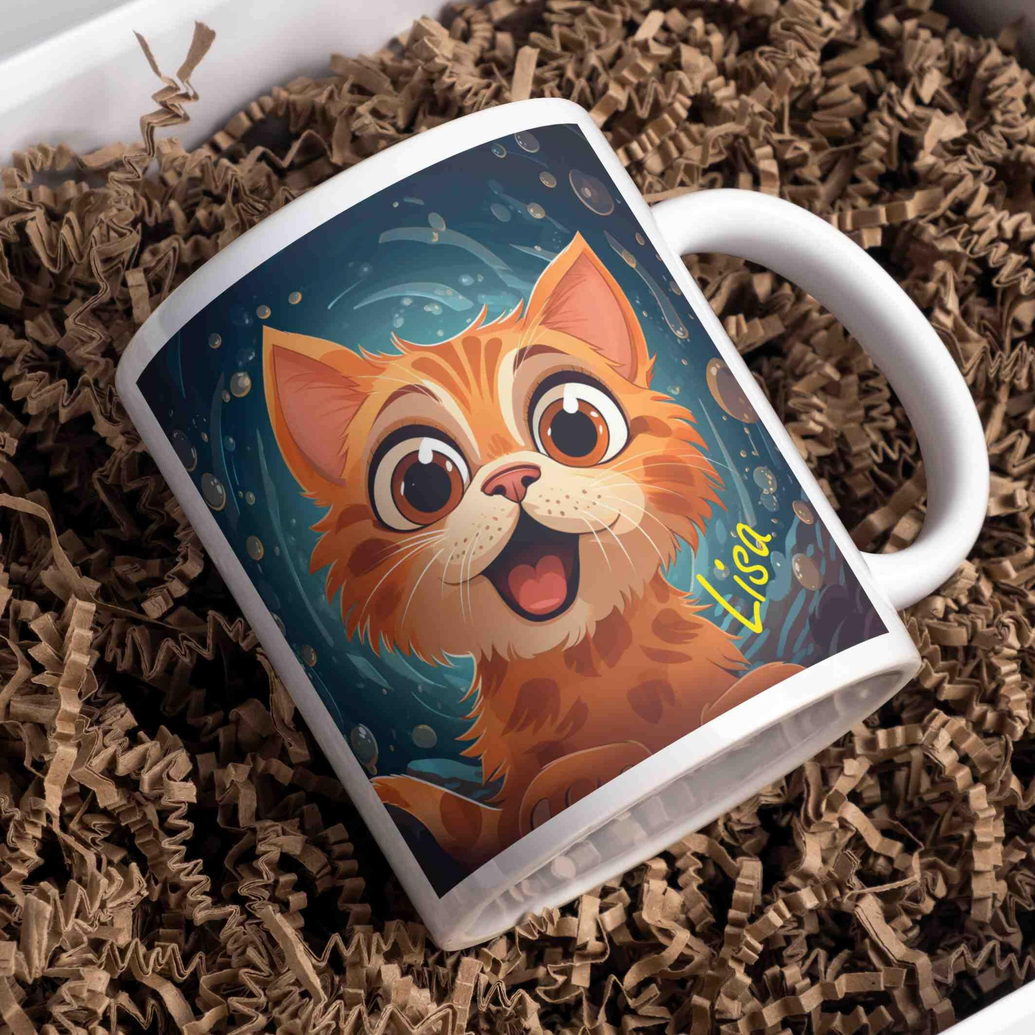 Personalisierte Tasse kleine Katzen-Grafik.