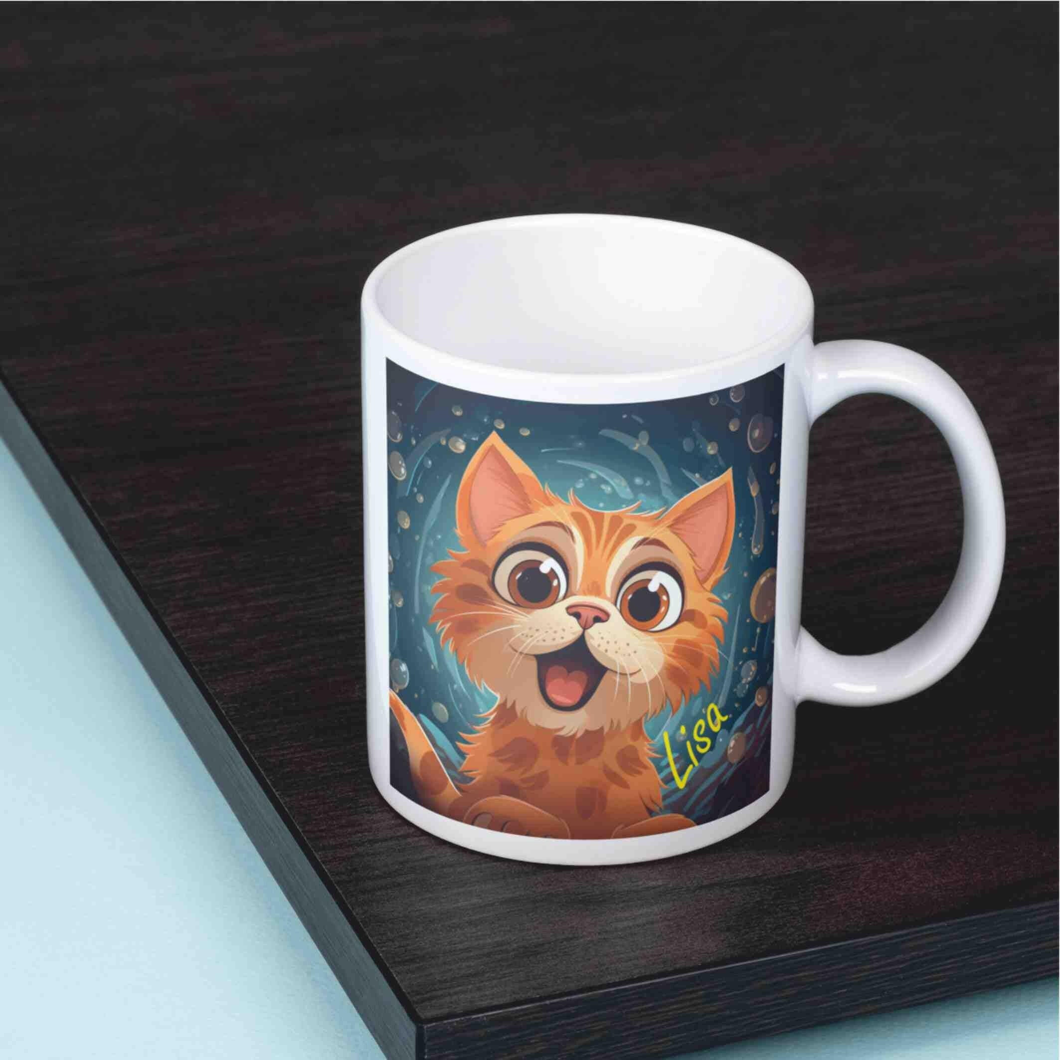 Personalisierte Tasse kleine Katzen-Grafik.