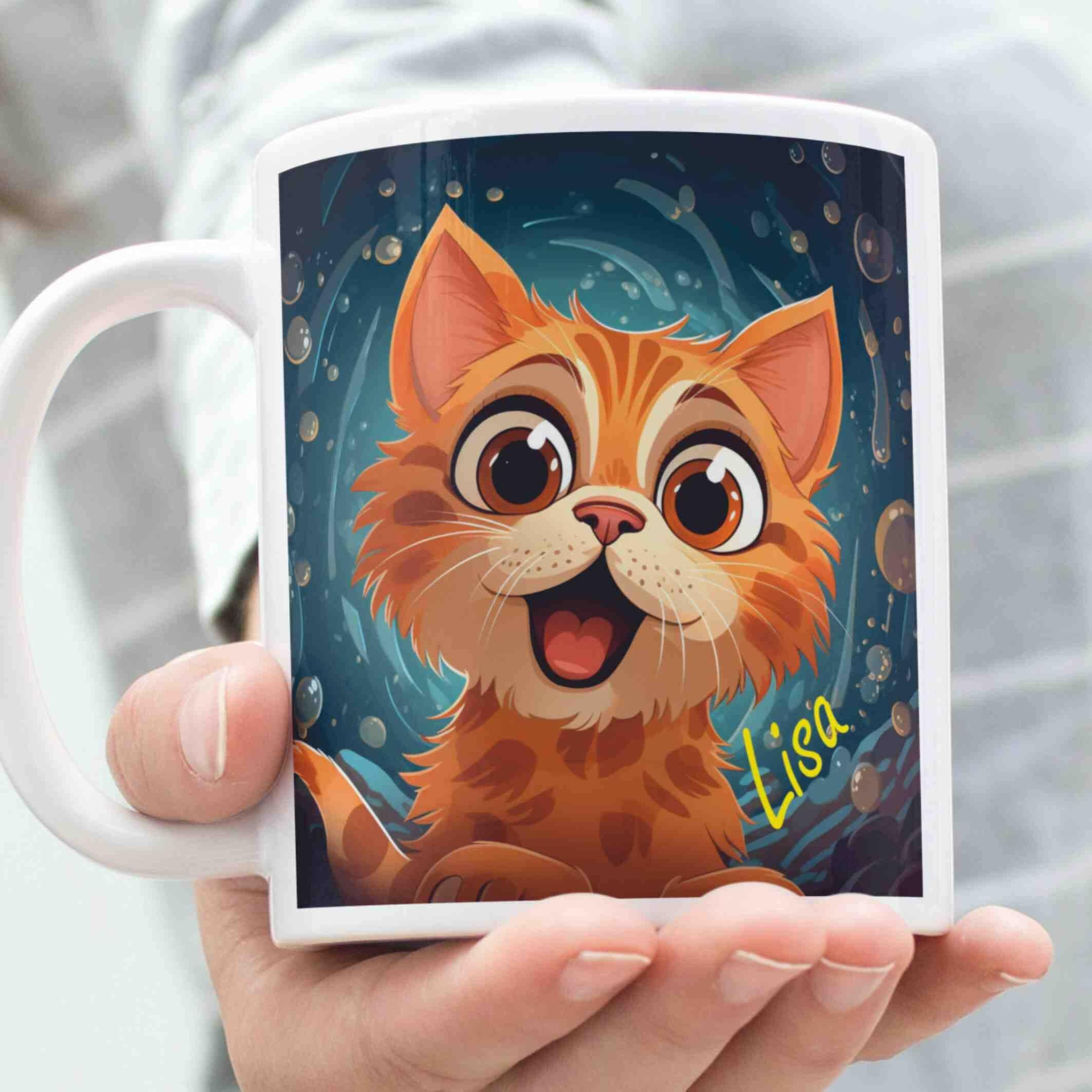 Personalisierte Tasse kleine Katzen-Grafik.