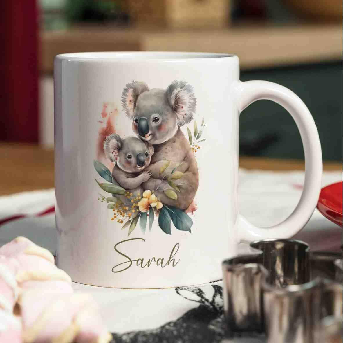 Personalisierte Tasse Koala mit Baby.