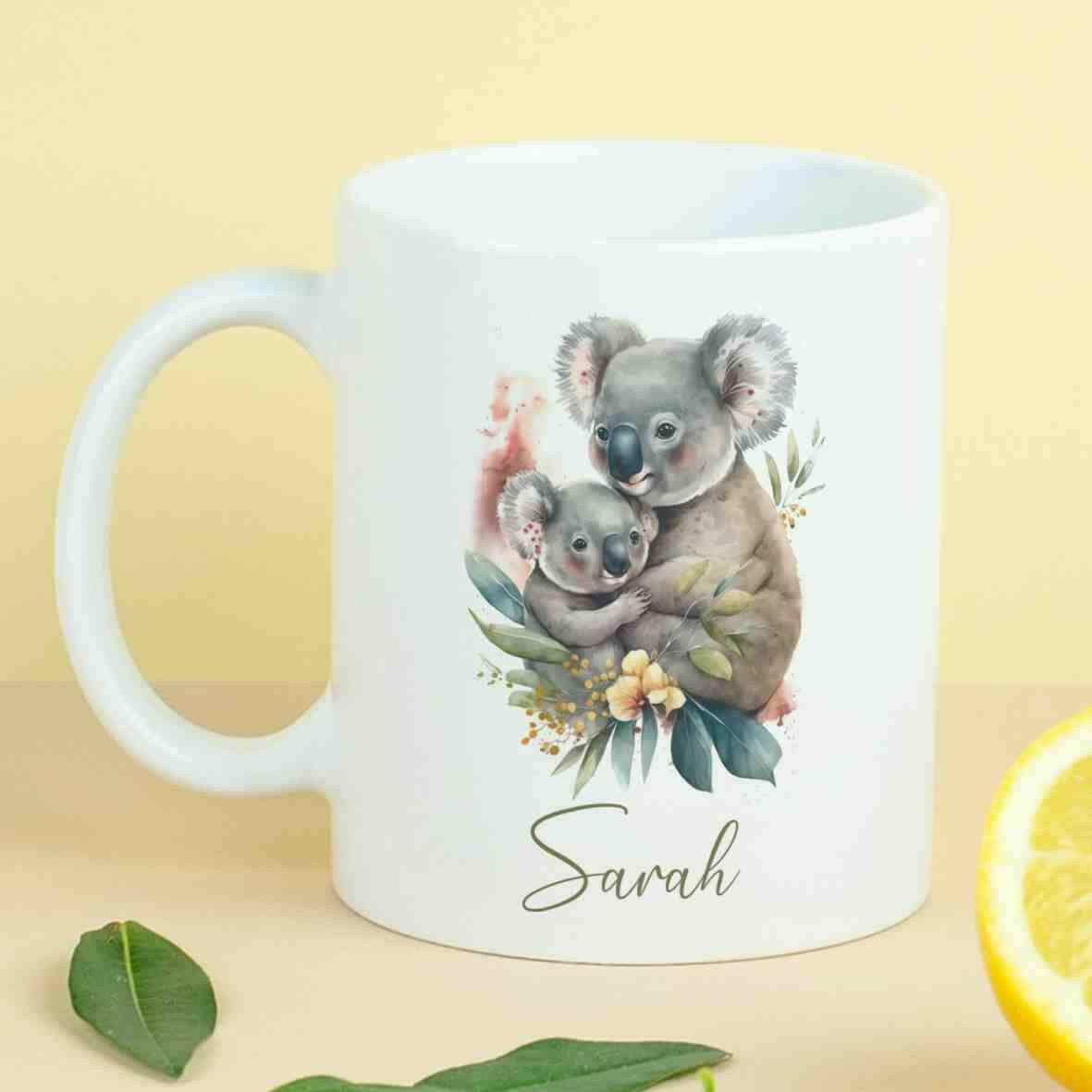 Personalisierte Tasse Koala mit Baby.