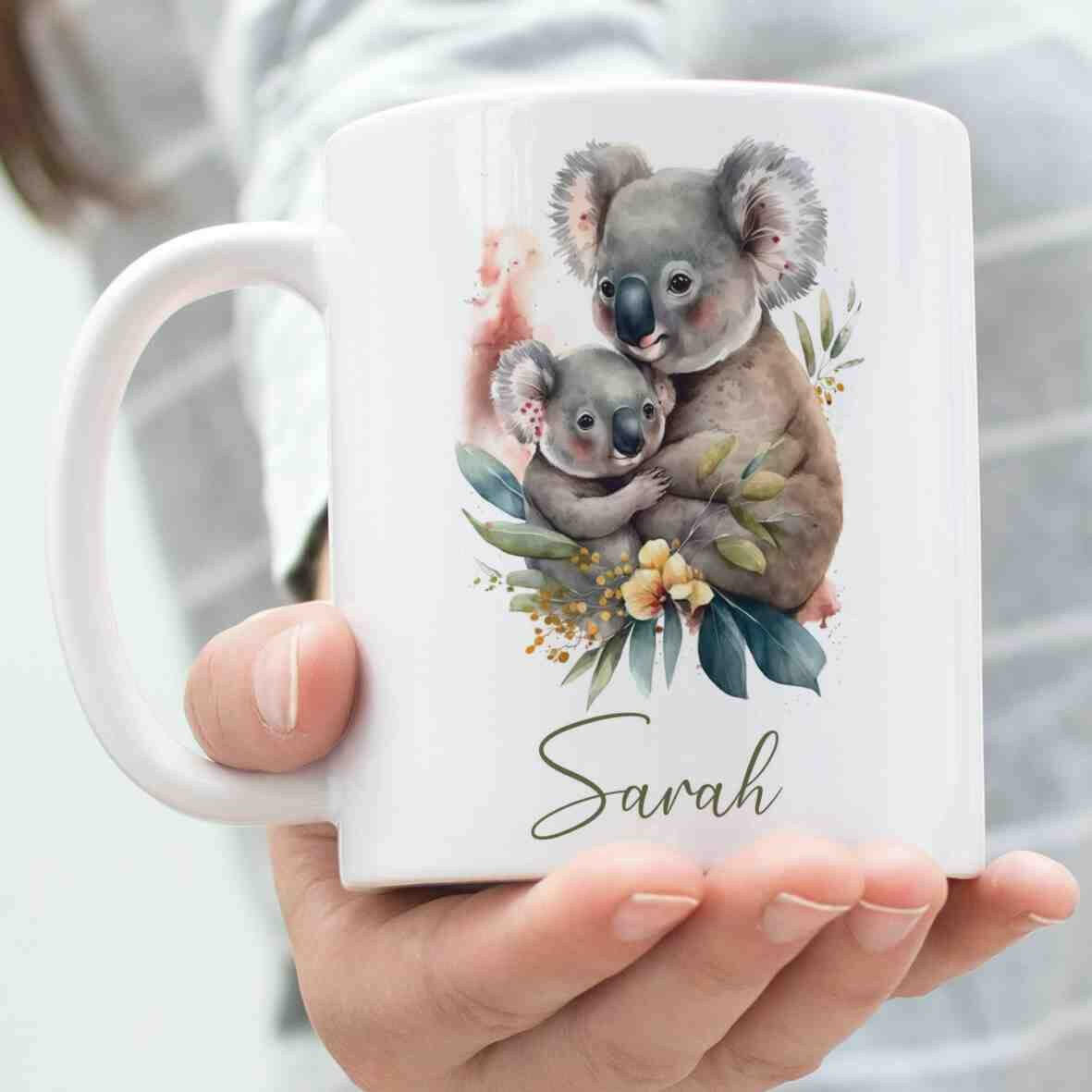 Personalisierte Tasse Koala mit Baby.