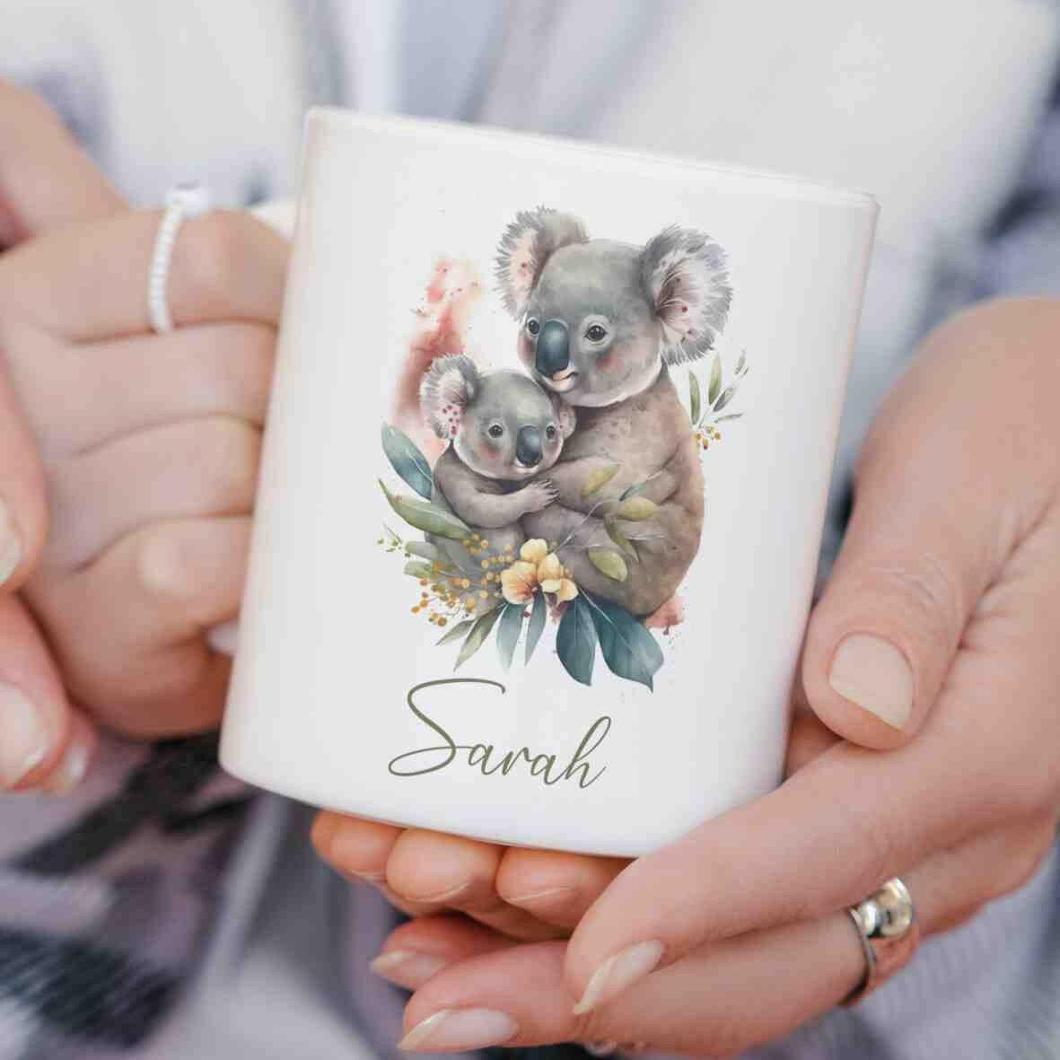 Personalisierte Tasse Koala mit Baby.