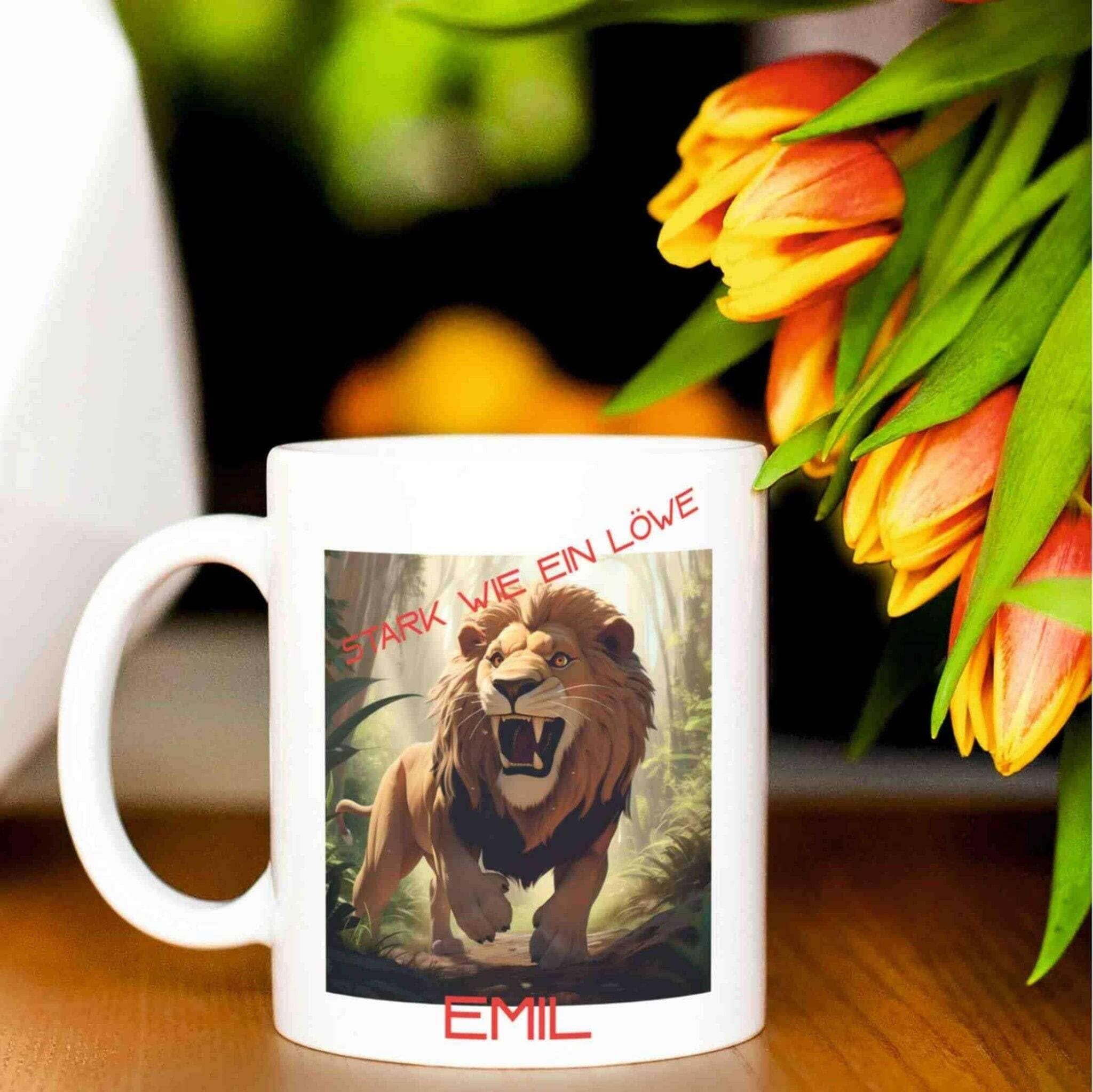 Personalisierte Tasse mächtiger Löwe.