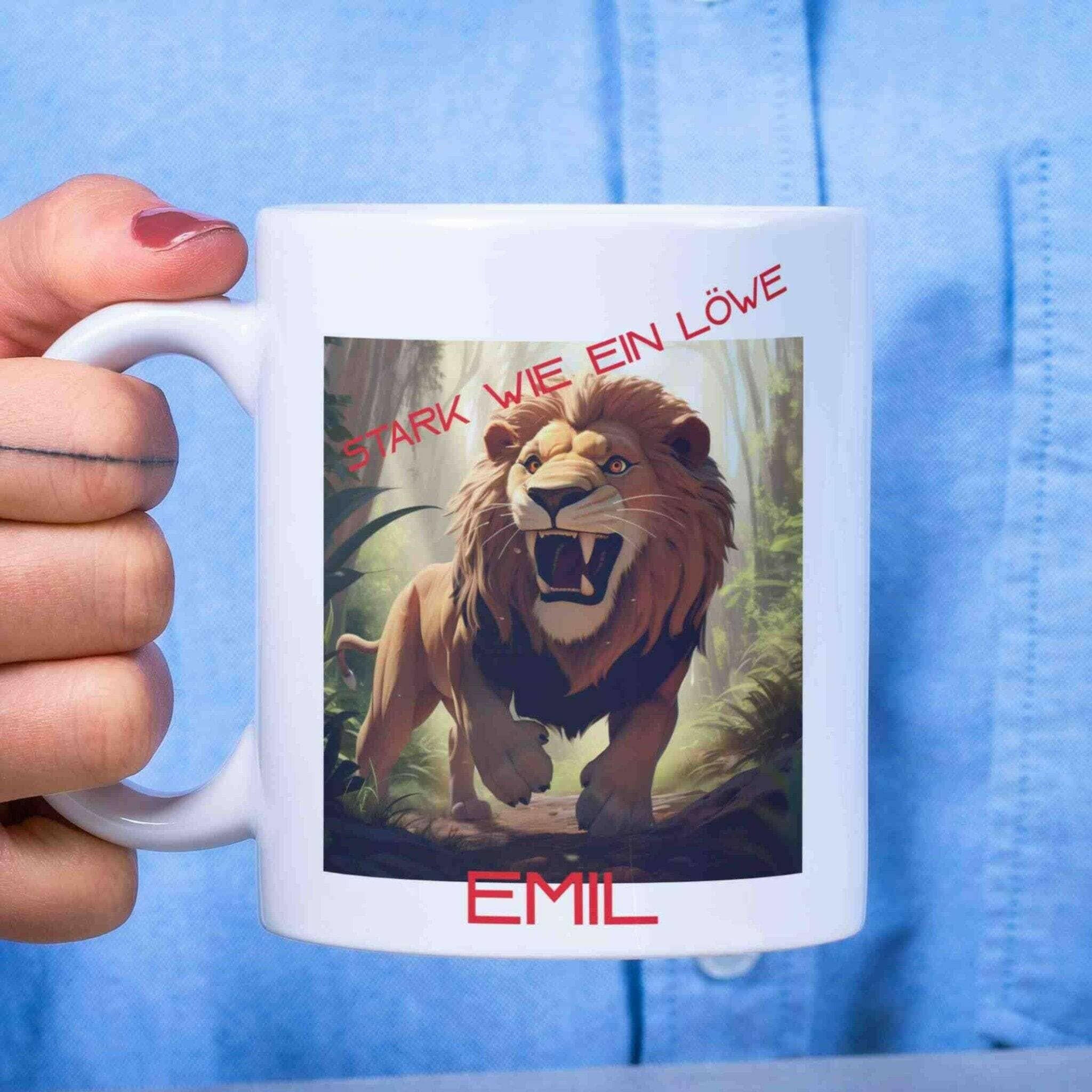 Personalisierte Tasse mächtiger Löwe.