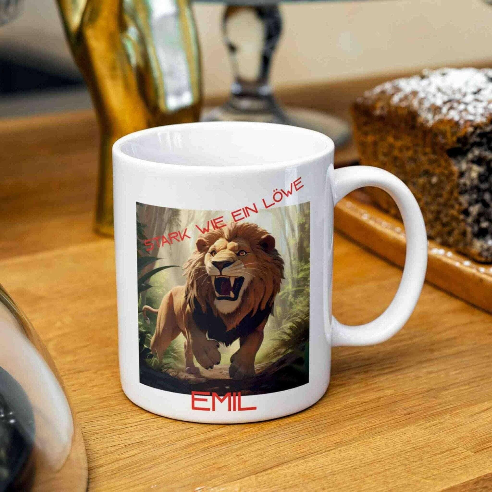Personalisierte Tasse mächtiger Löwe.