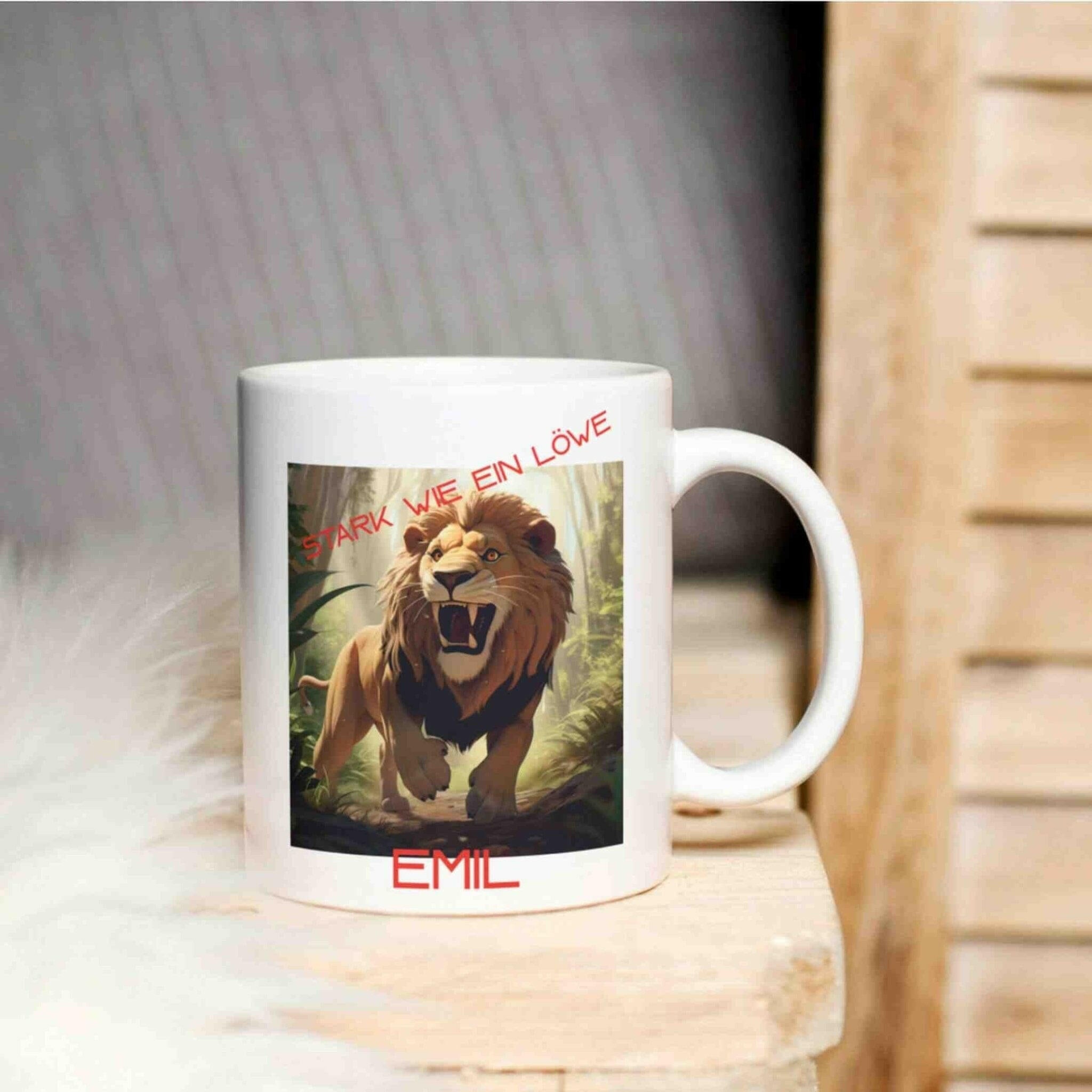 Personalisierte Tasse mächtiger Löwe.