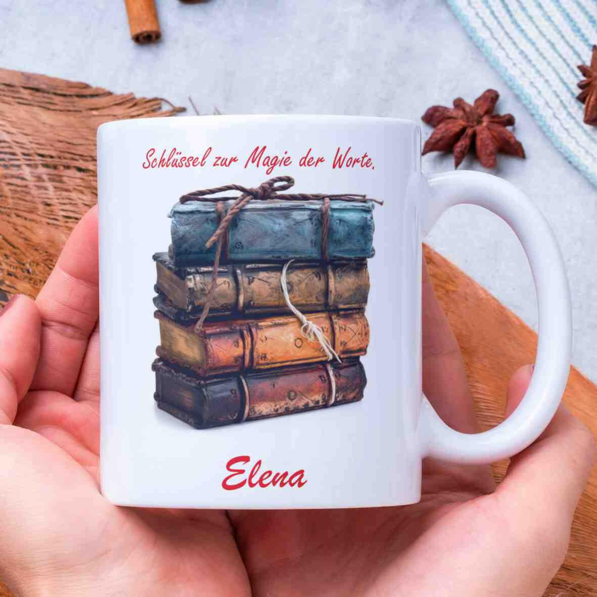 Personalisierte Tasse Magie der Bücher.