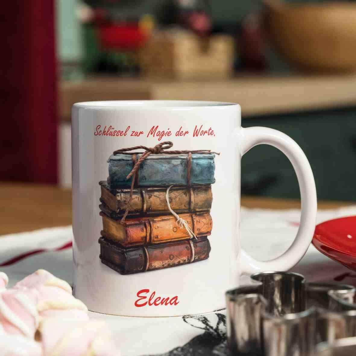 Personalisierte Tasse Magie der Bücher.