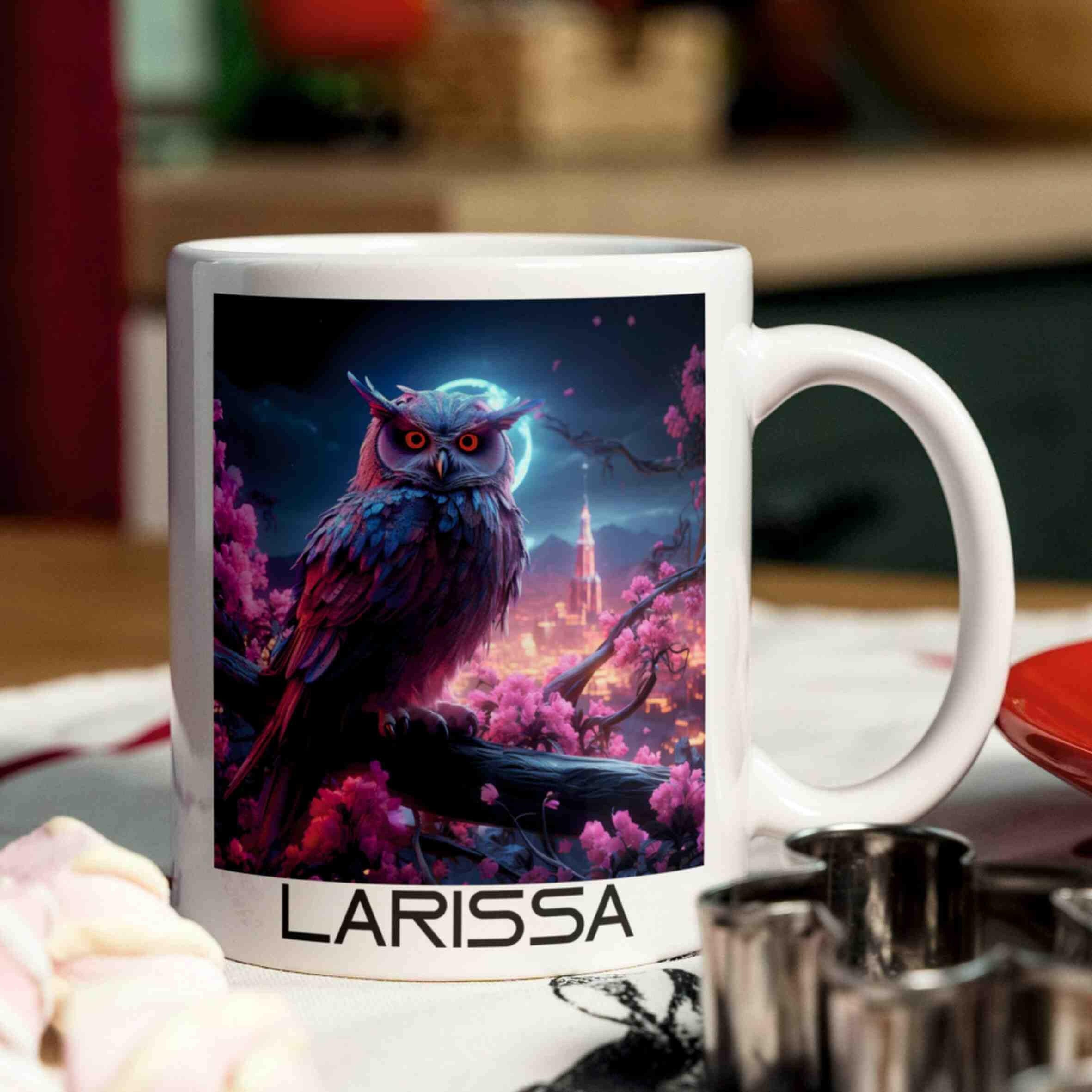 Personalisierte Tasse Neon-Eule.