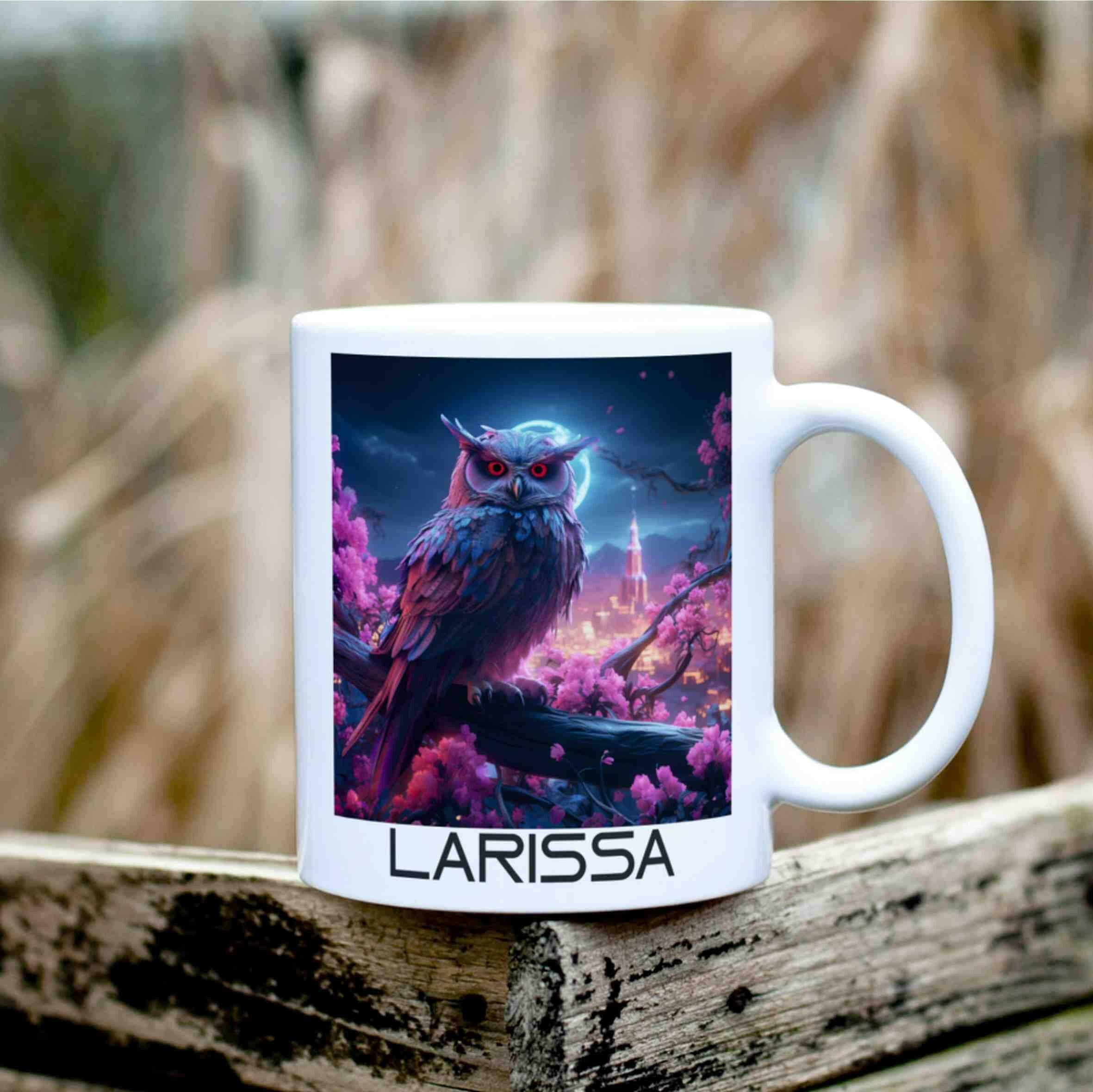 Personalisierte Tasse Neon-Eule.