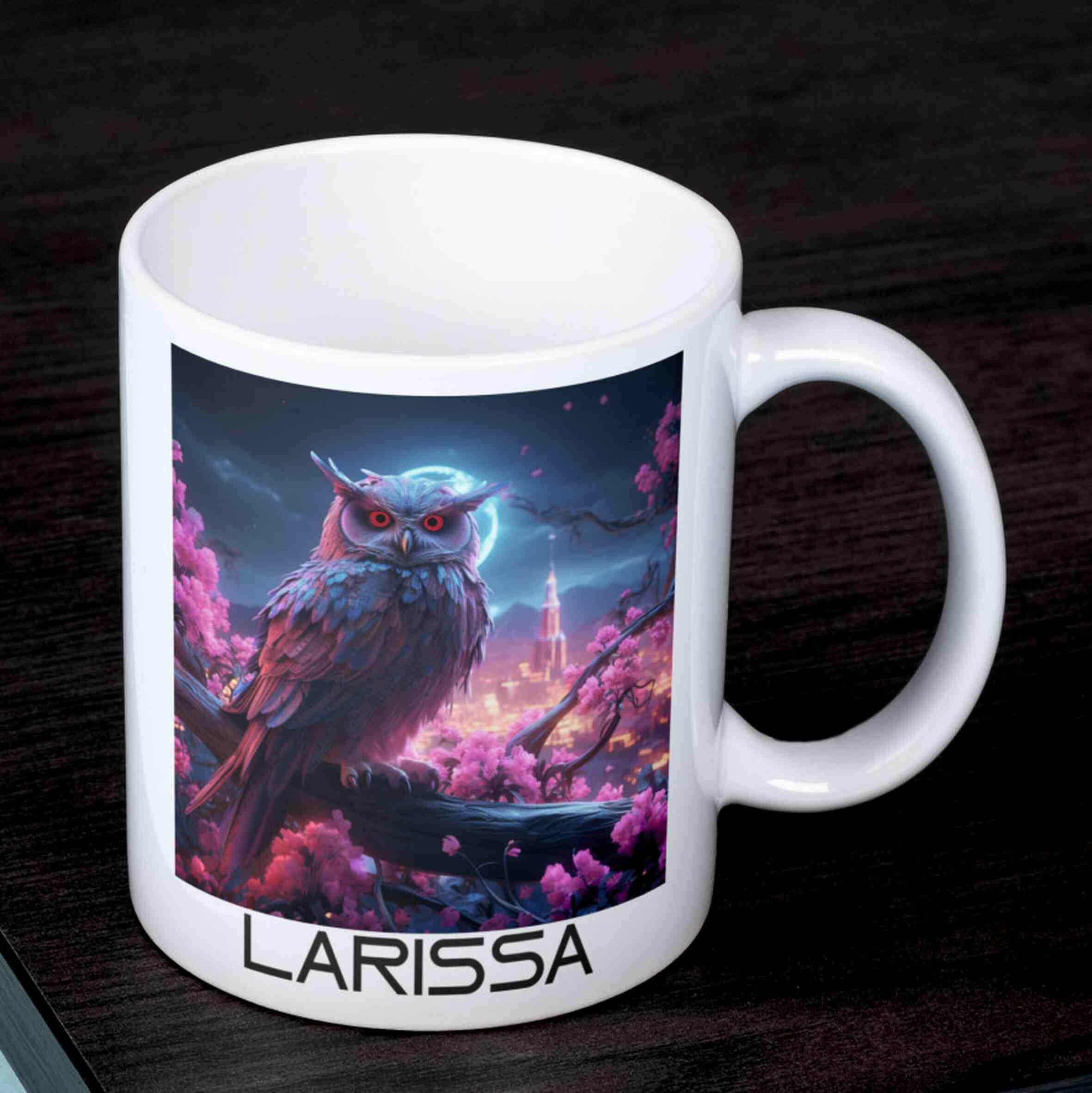 Personalisierte Tasse Neon-Eule.