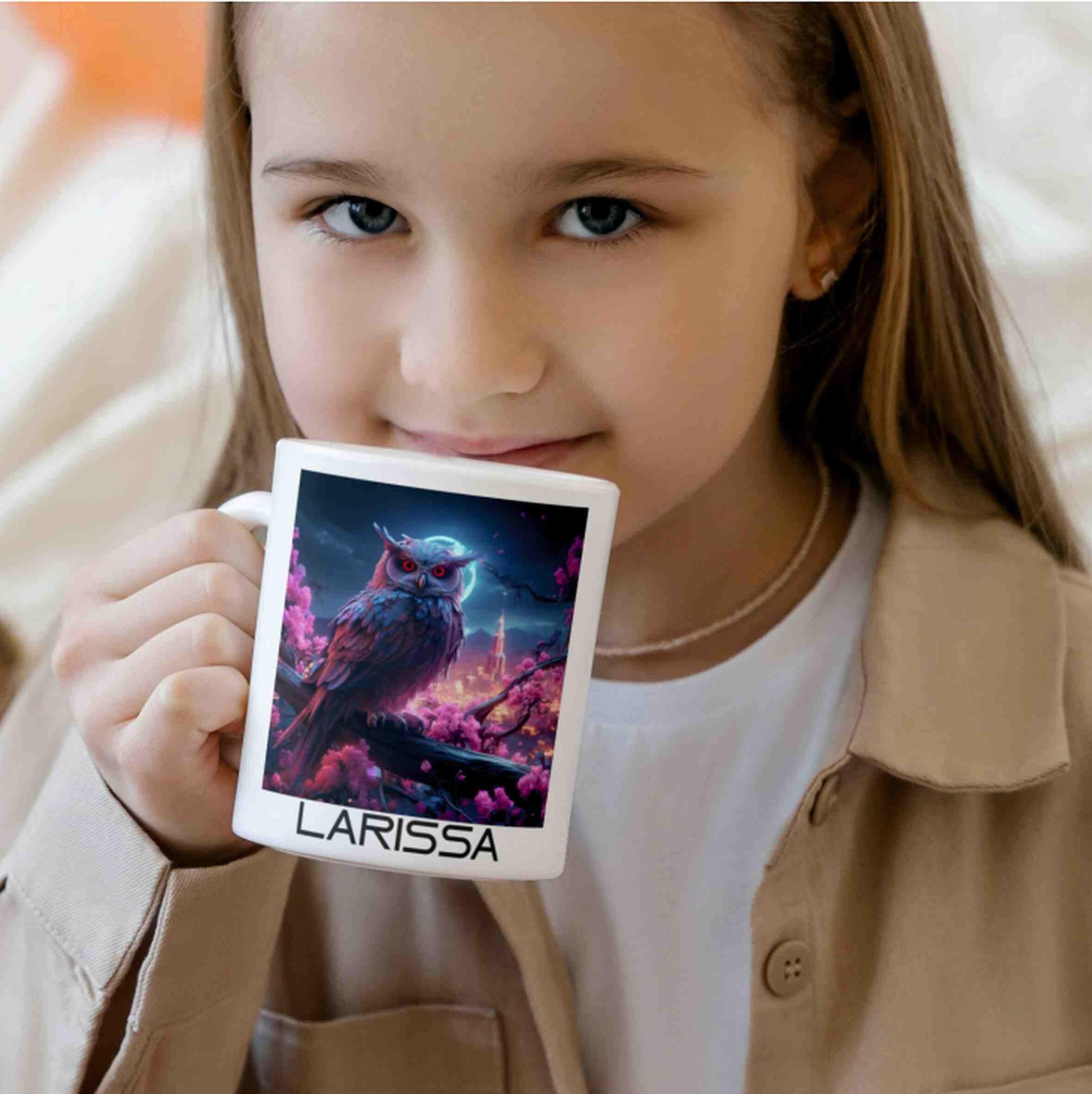 Personalisierte Tasse Neon-Eule.