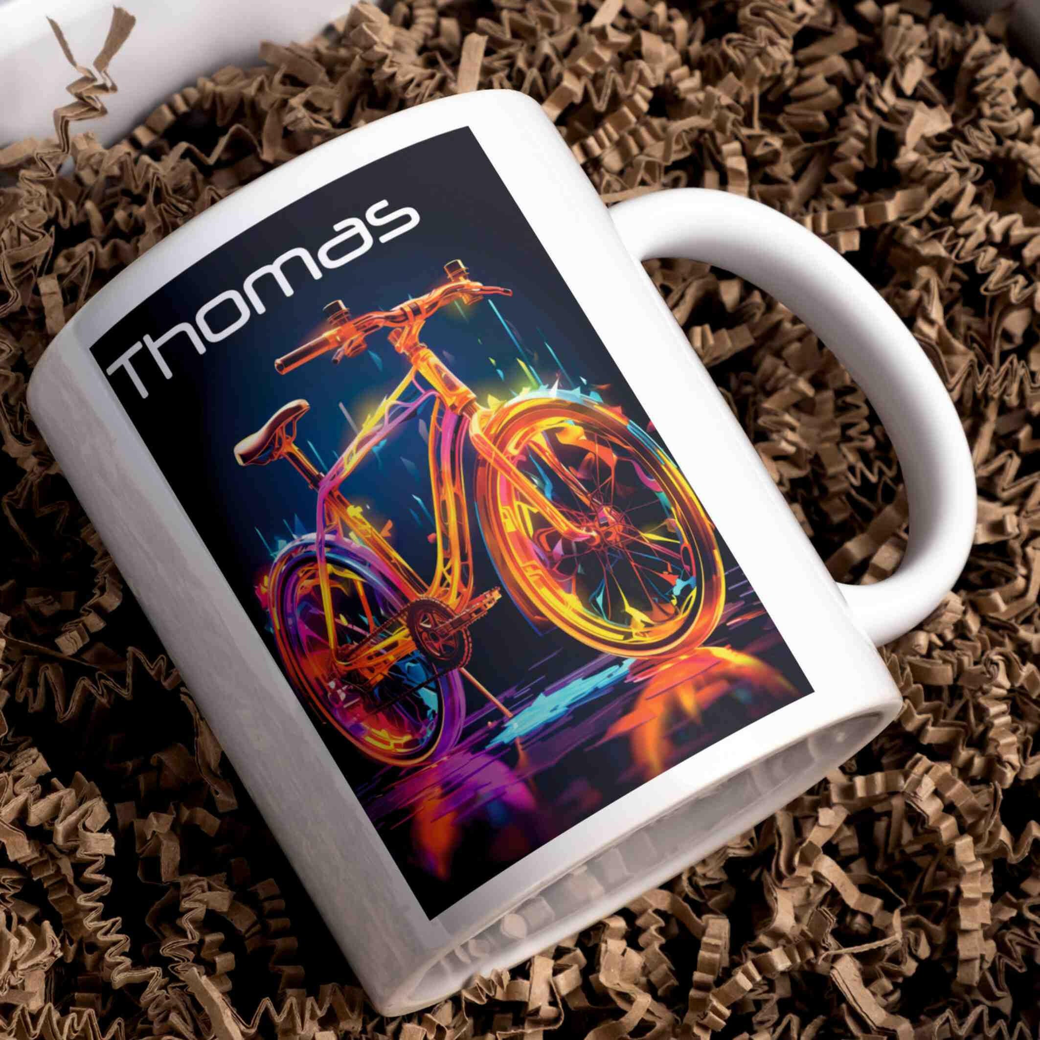 Personalisierte Tasse Neon-Fahrrad.