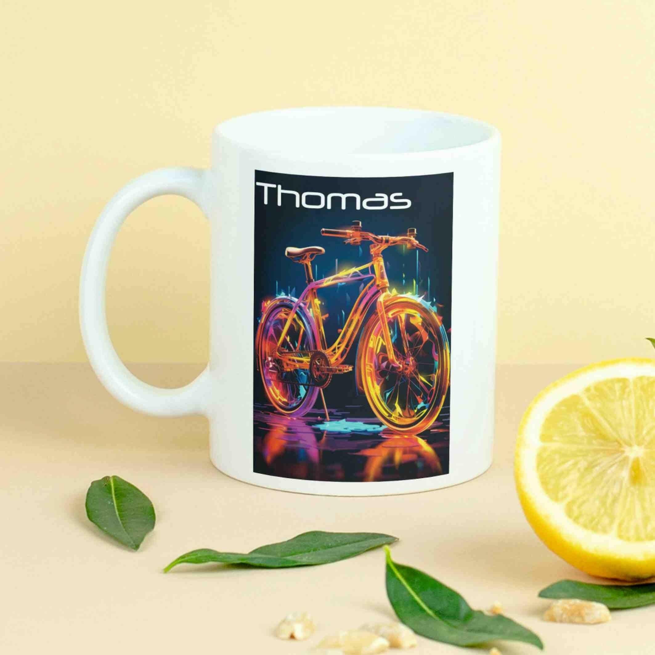 Personalisierte Tasse Neon-Fahrrad.