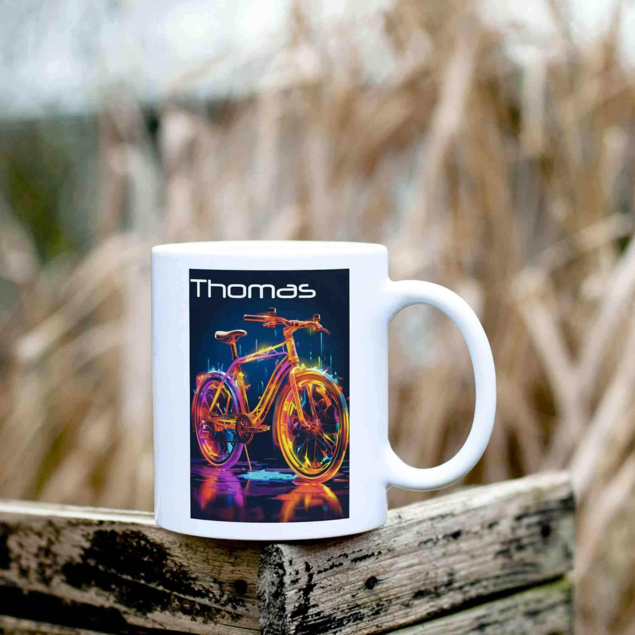 Personalisierte Tasse Neon-Fahrrad.