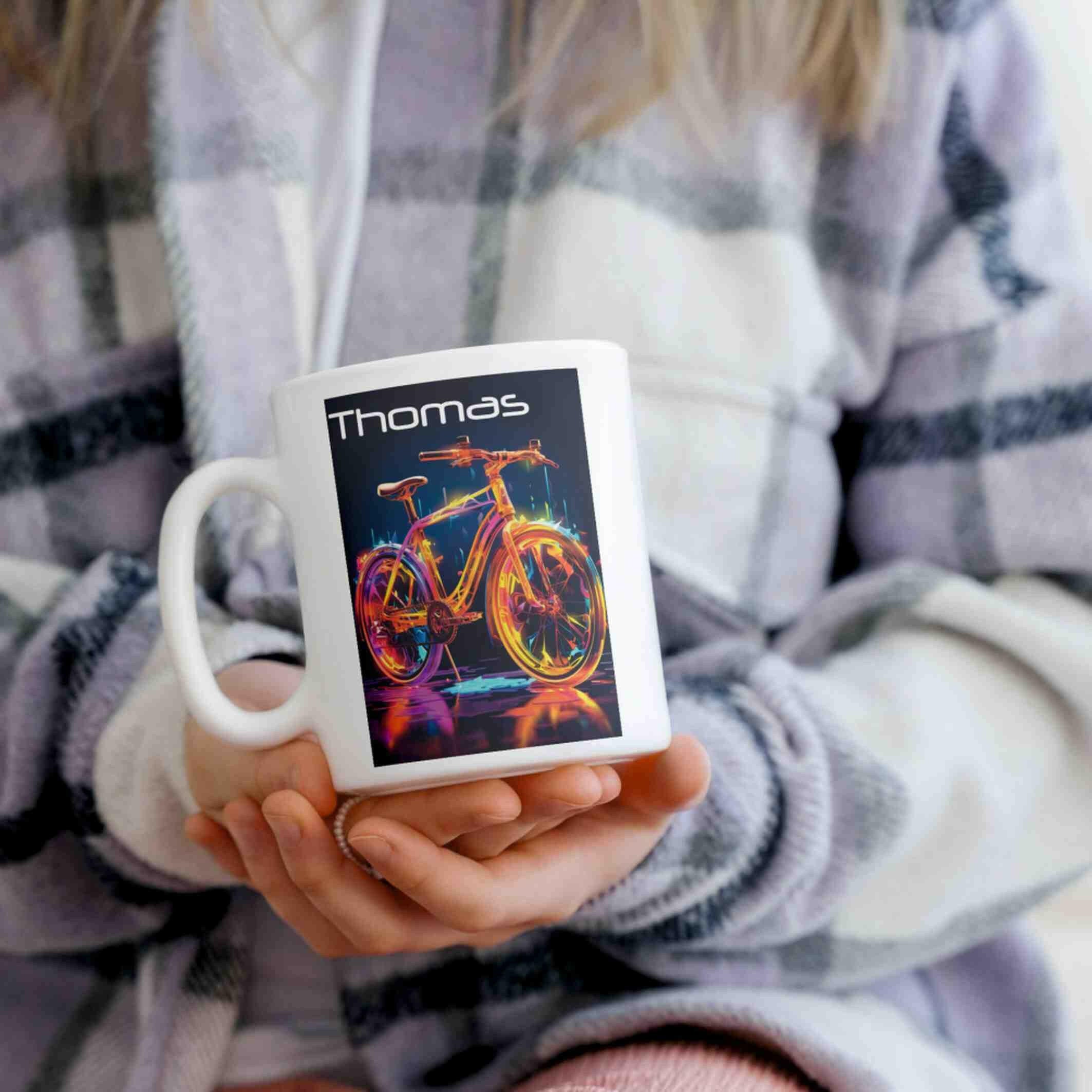 Personalisierte Tasse Neon-Fahrrad.