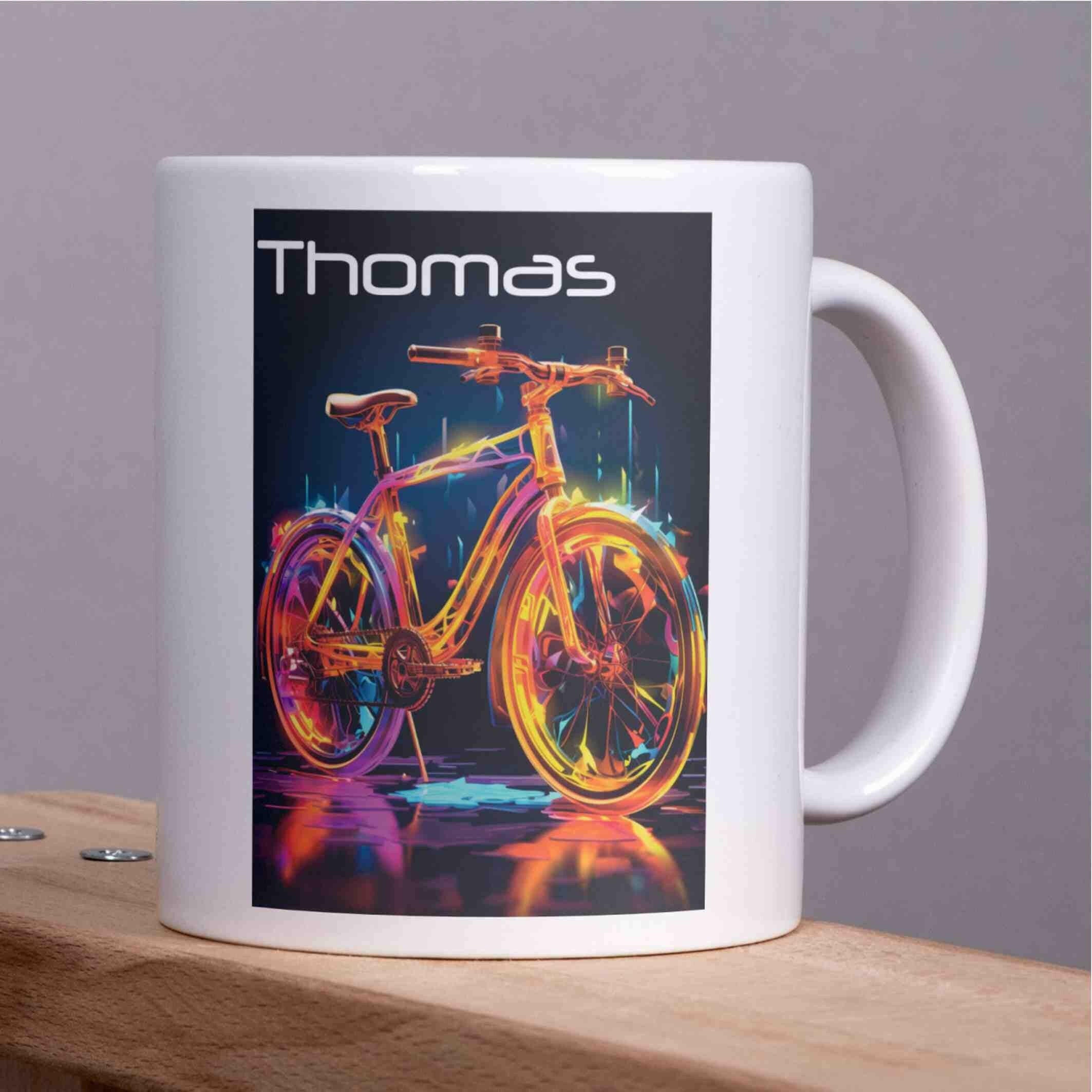 Personalisierte Tasse Neon-Fahrrad.