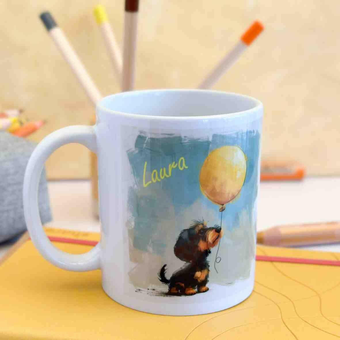 Personalisierte Tasse Rauhaardackel Ballon.
