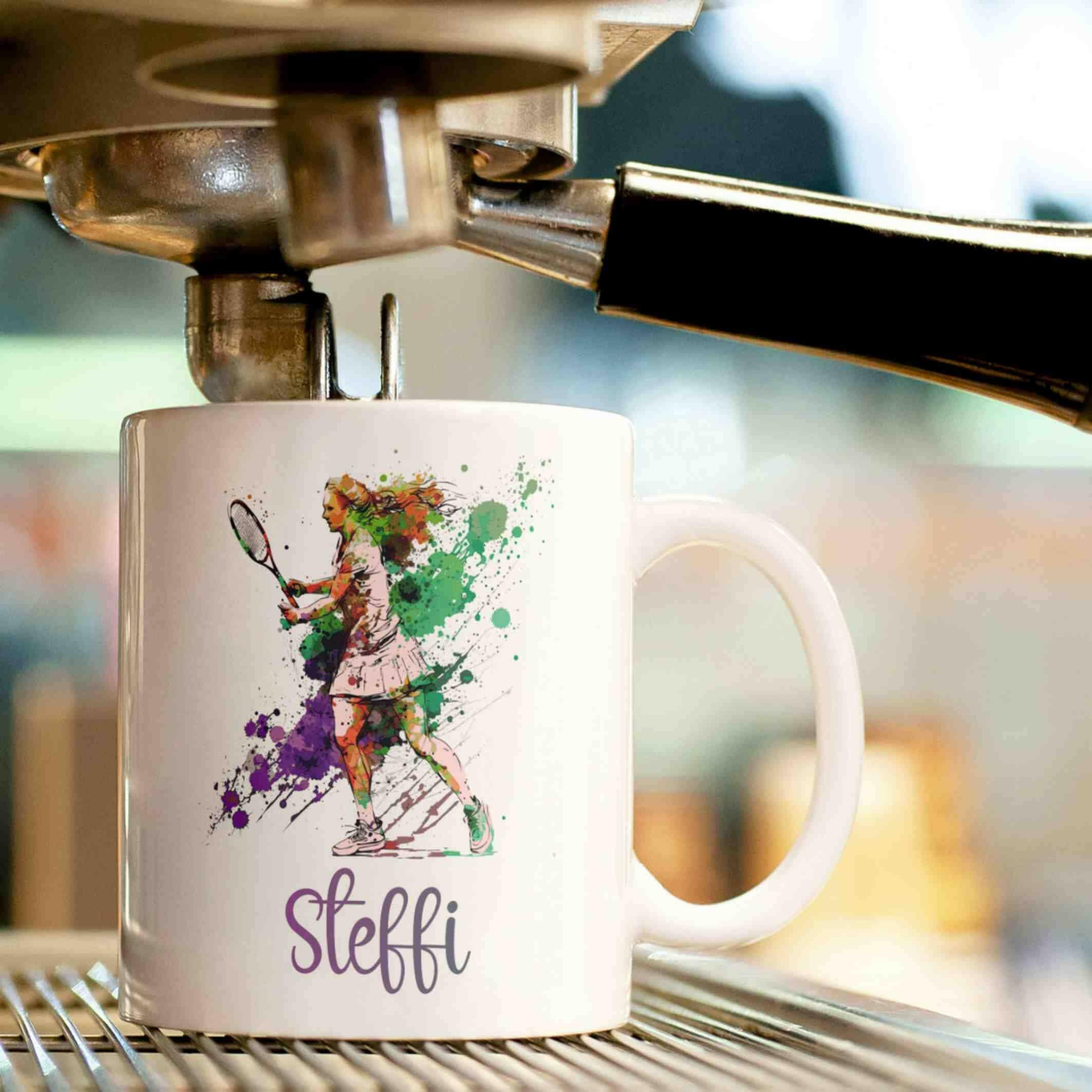Personalisierte Tasse Tennisspielerin.