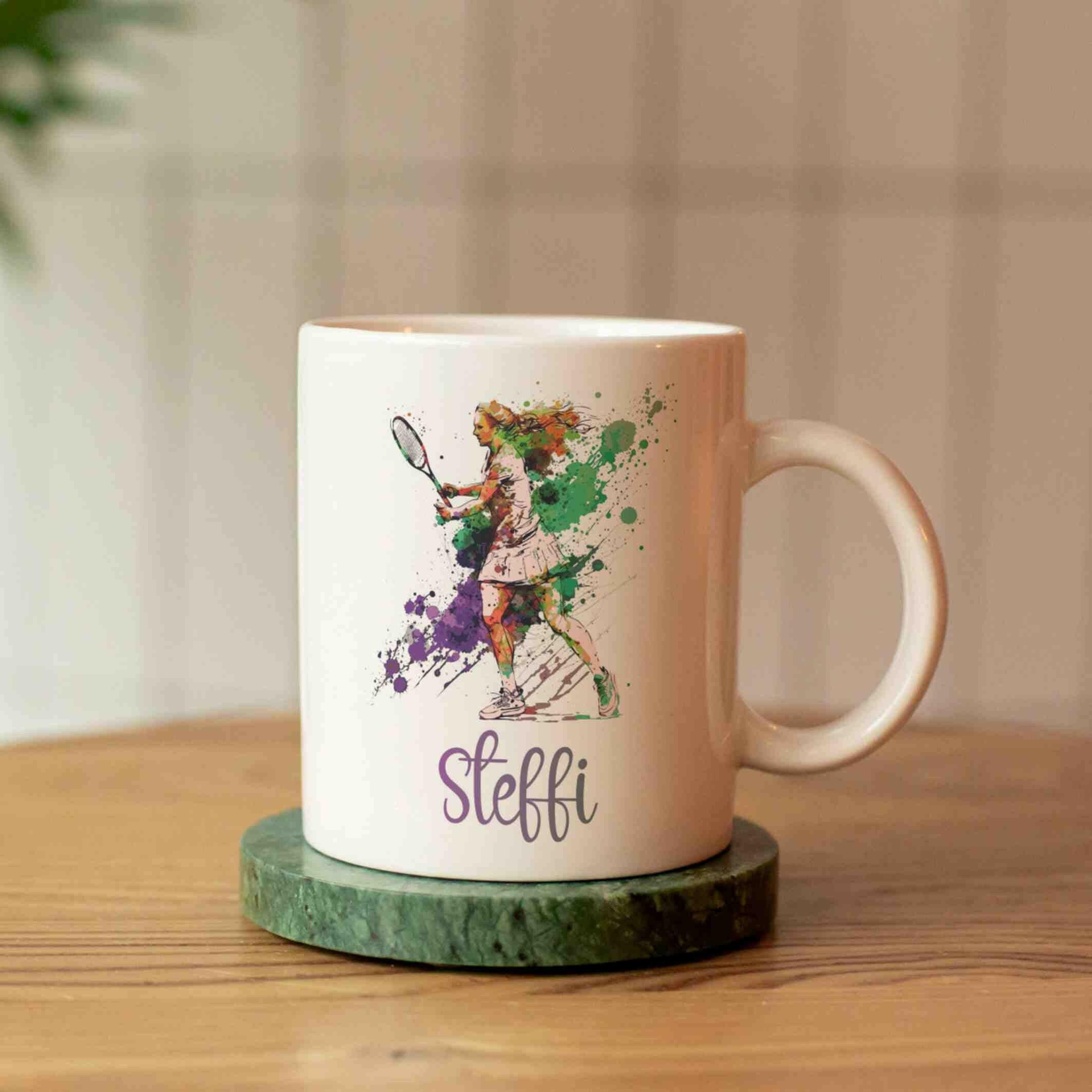 Personalisierte Tasse Tennisspielerin.