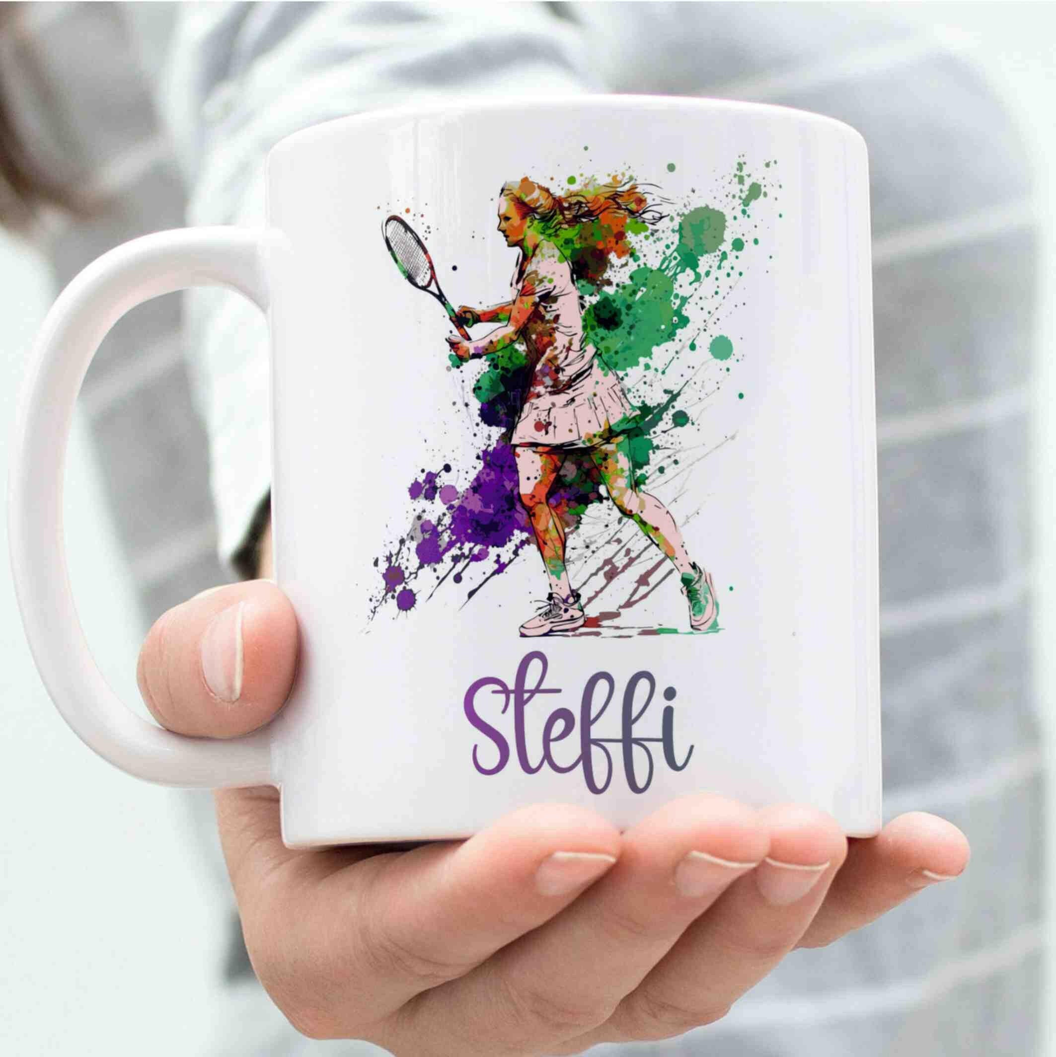 Personalisierte Tasse Tennisspielerin.