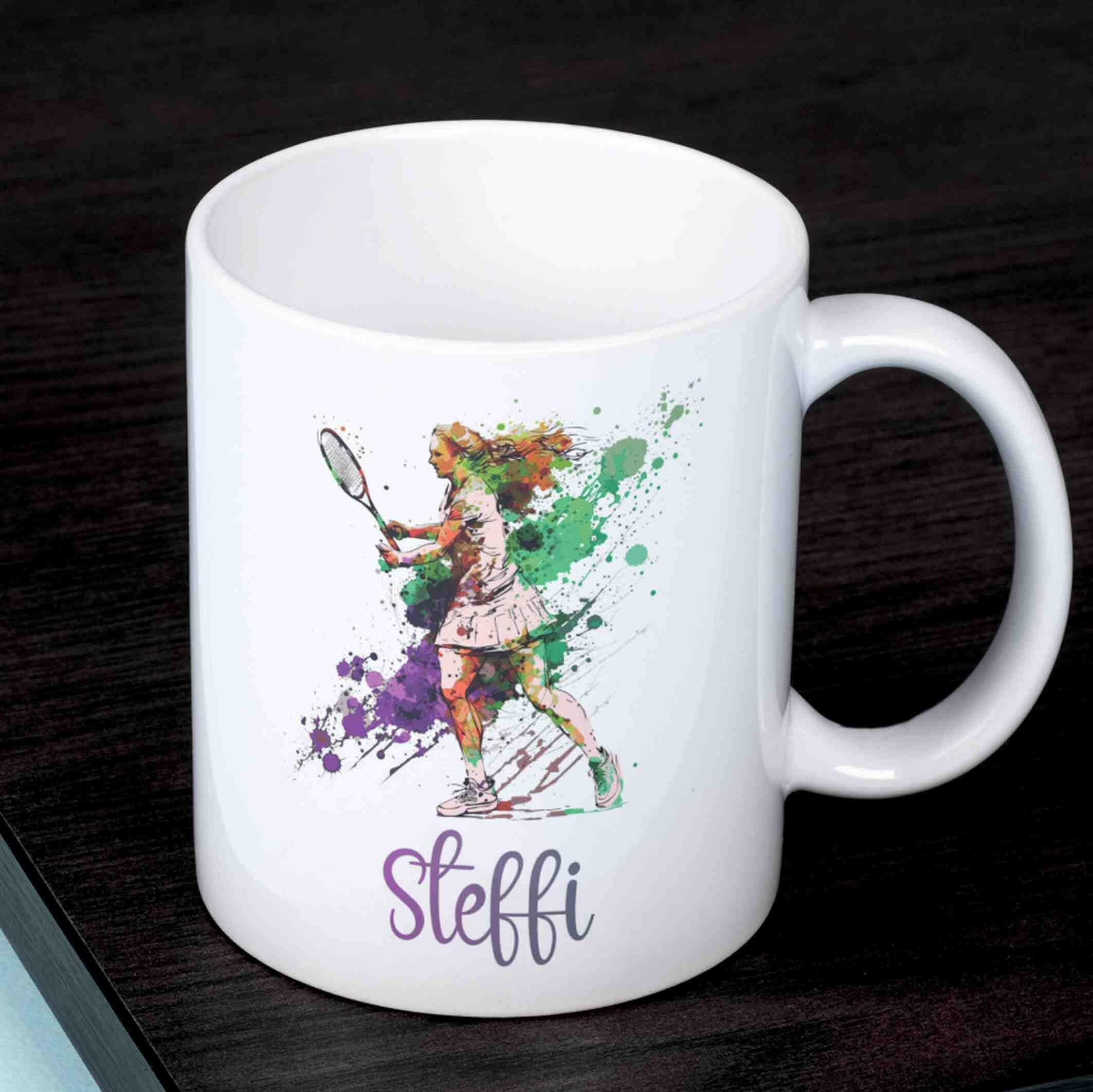 Personalisierte Tasse Tennisspielerin.
