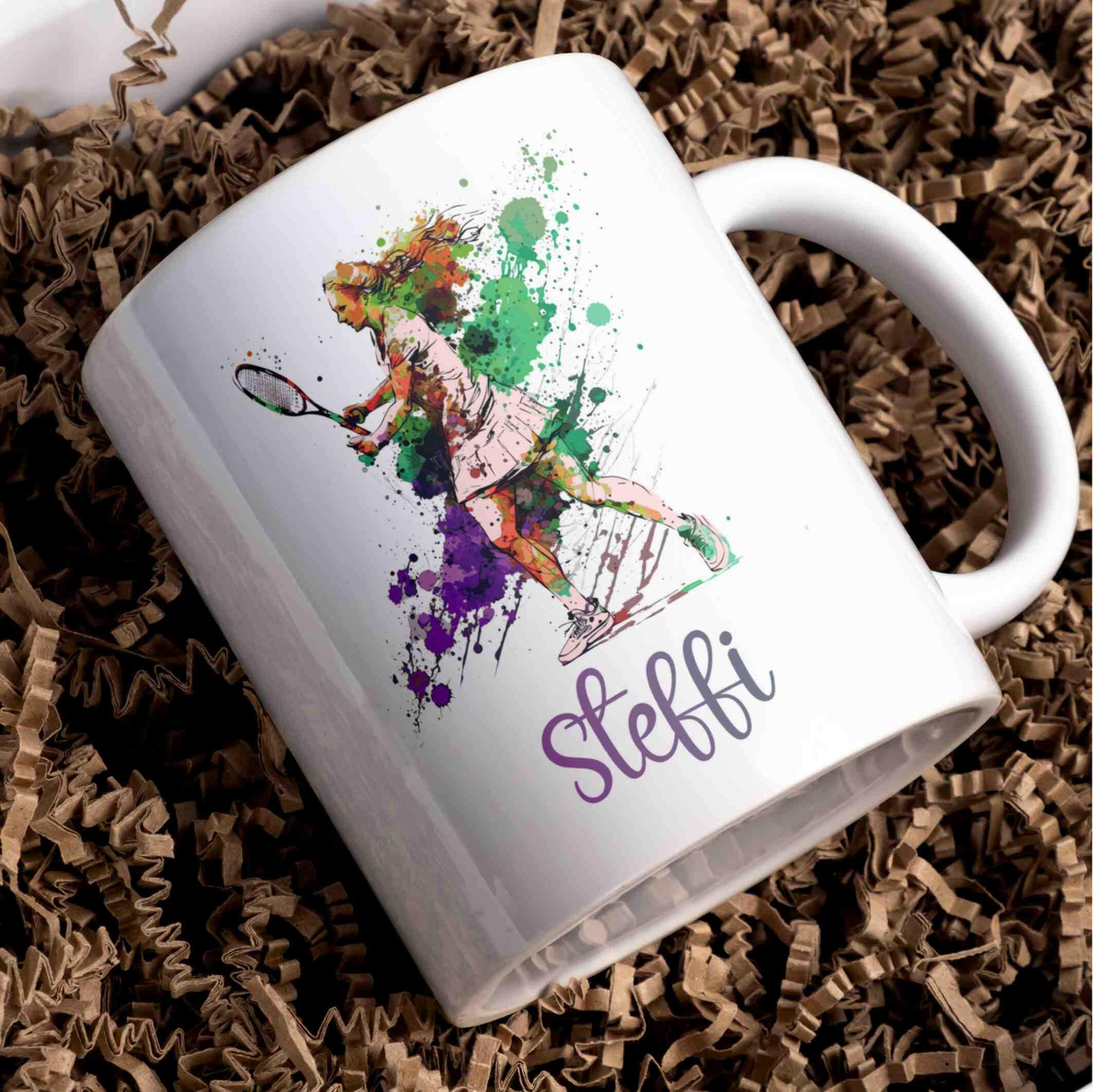 Personalisierte Tasse Tennisspielerin.
