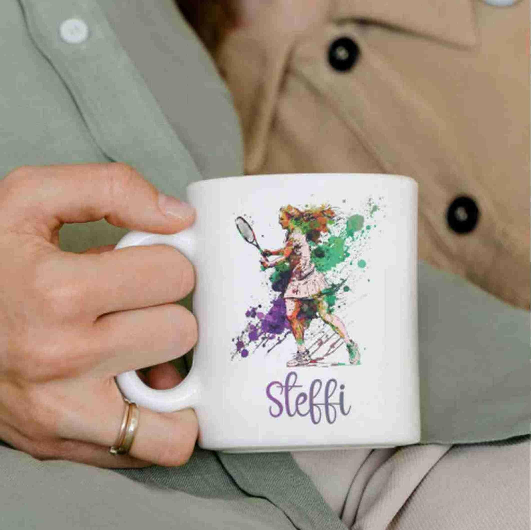 Personalisierte Tasse Tennisspielerin.