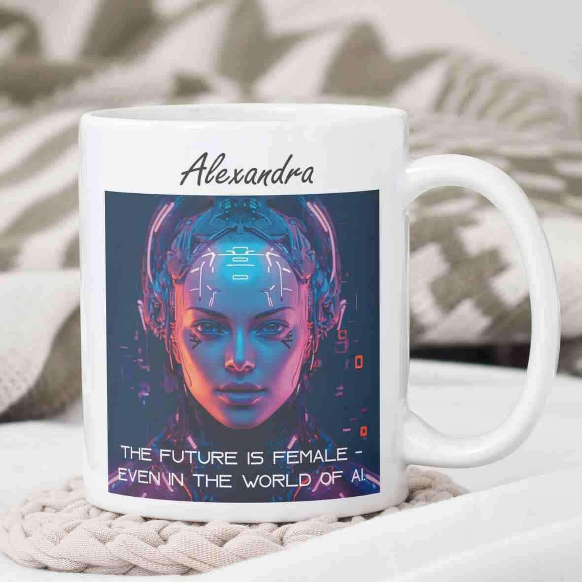 Personalisierte Tasse The Future is Female-Grafik.