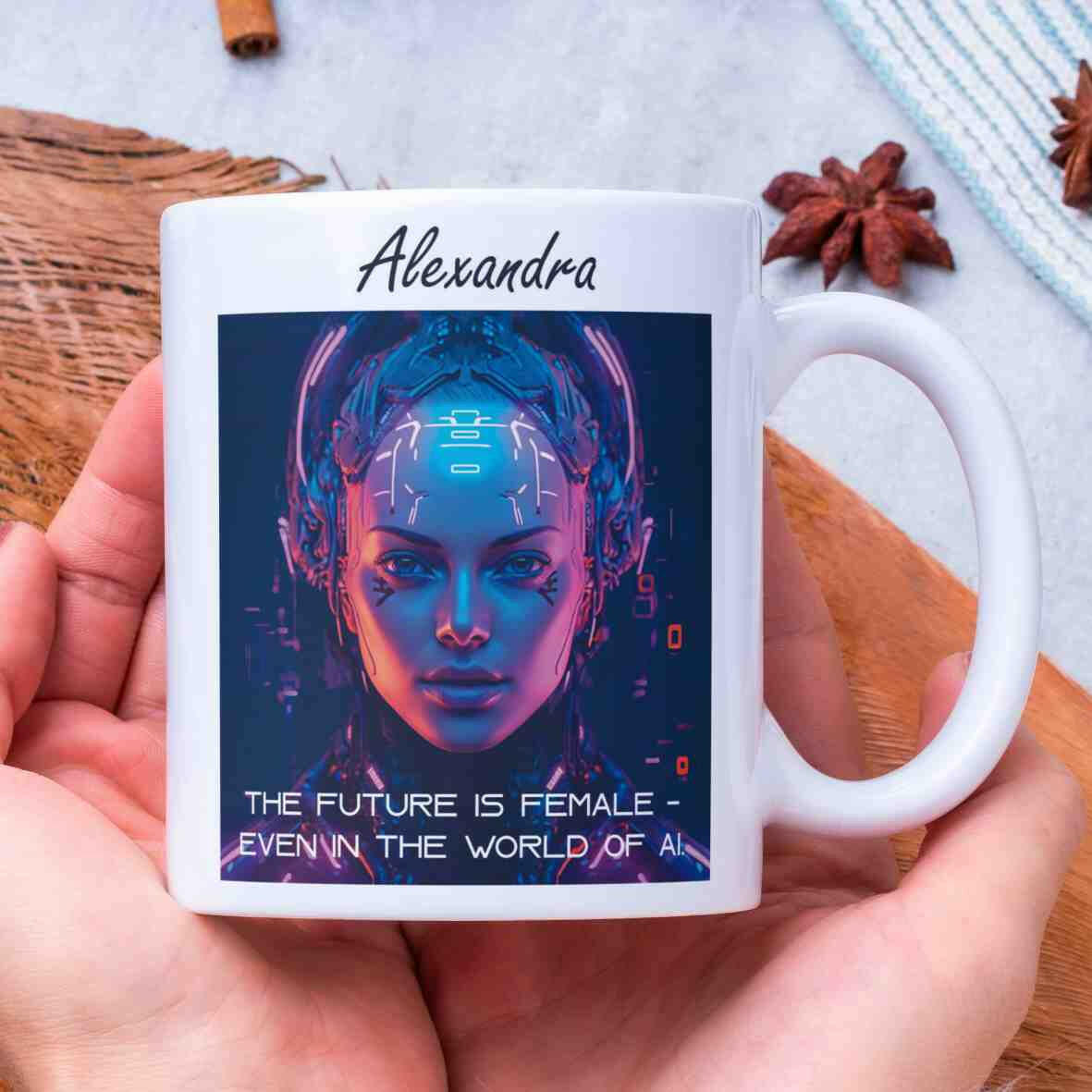 Personalisierte Tasse The Future is Female-Grafik.