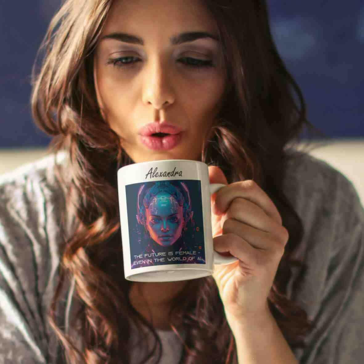 Personalisierte Tasse The Future is Female-Grafik.