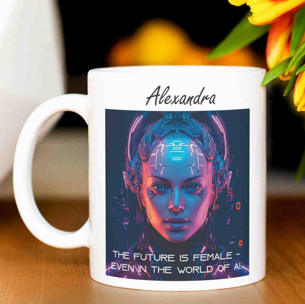 Personalisierte Tasse The Future is Female-Grafik.