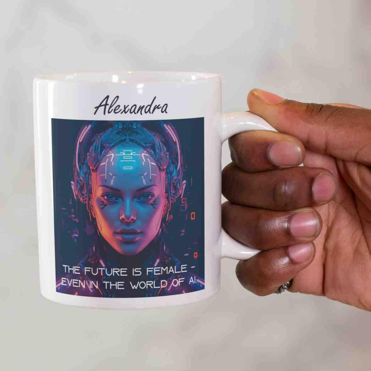 Personalisierte Tasse The Future is Female-Grafik.