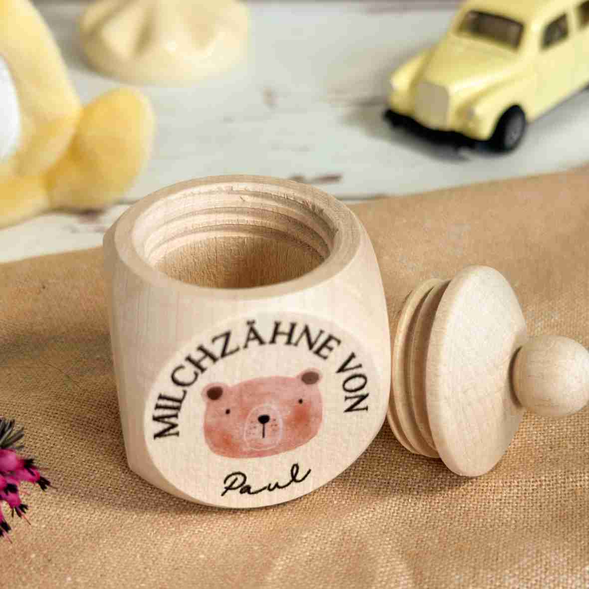 Milchzahndose Ahorn Bär – personalisiert