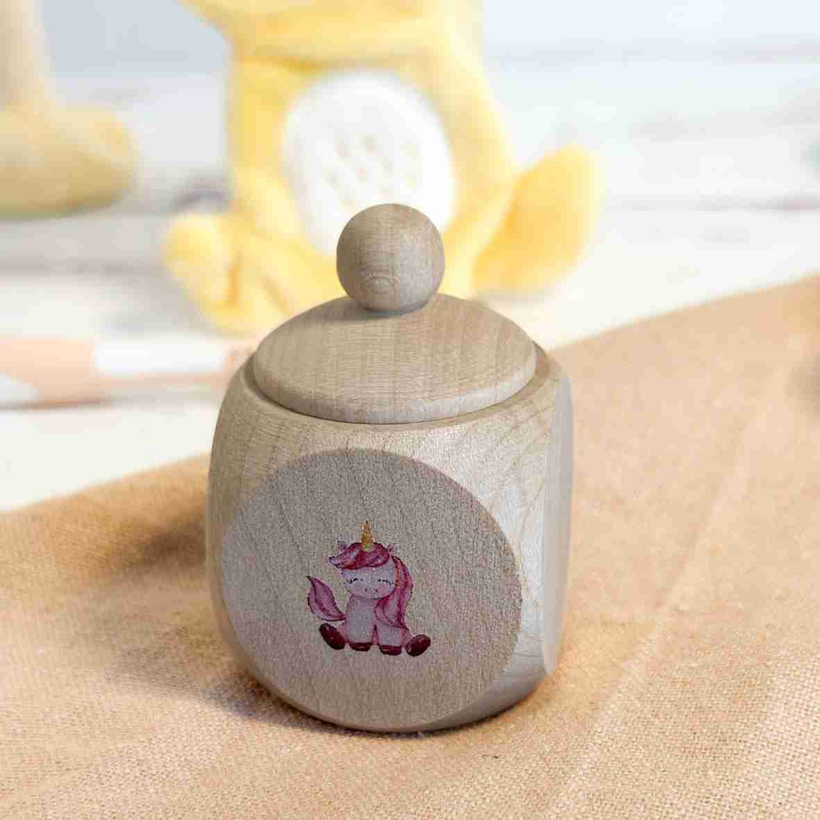 Personalisierte Milchzahndose Einhorn-2 aus Holz