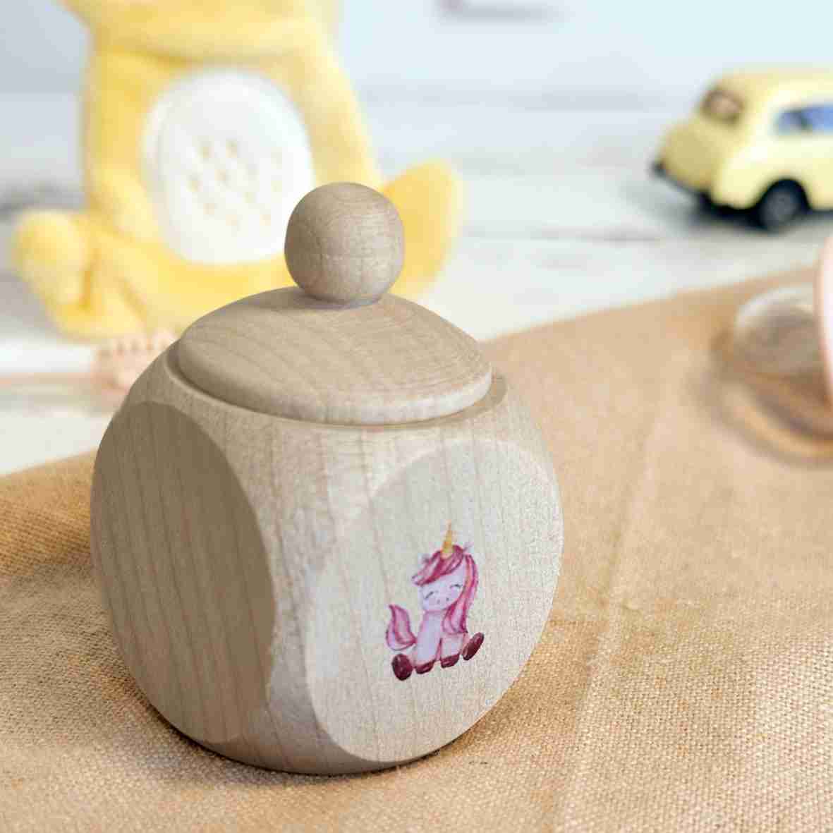 Personalisierte Milchzahndose Einhorn-2 aus Holz
