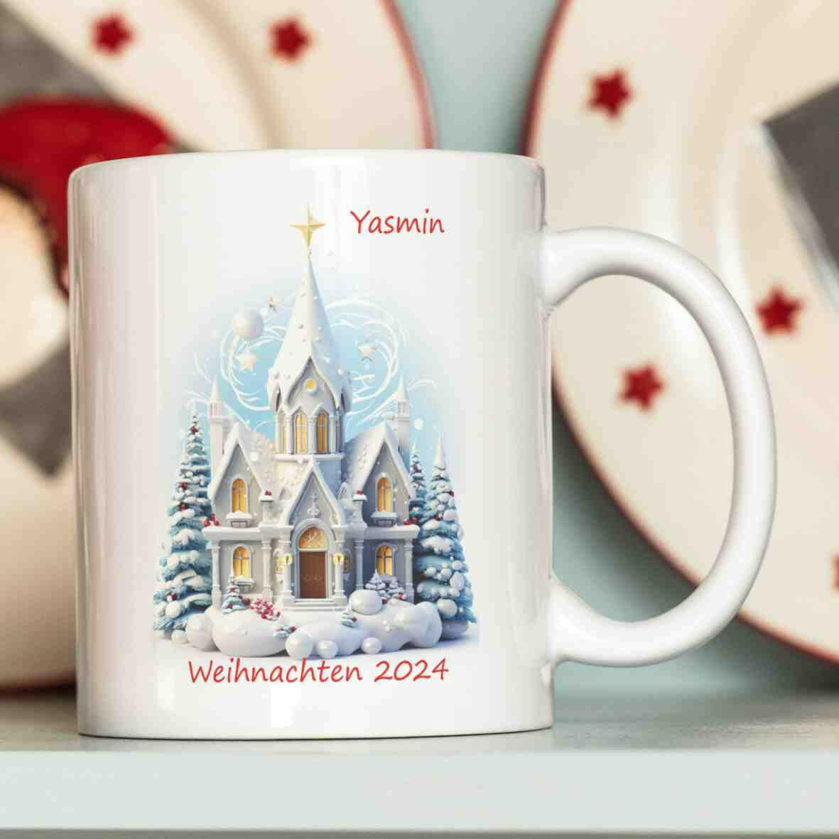 Personalisierte Tasse Christmas Church-Grafik 2025.