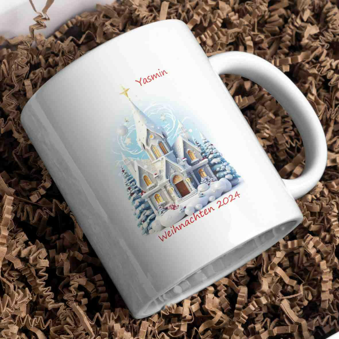 Personalisierte Tasse Christmas Church-Grafik 2025.