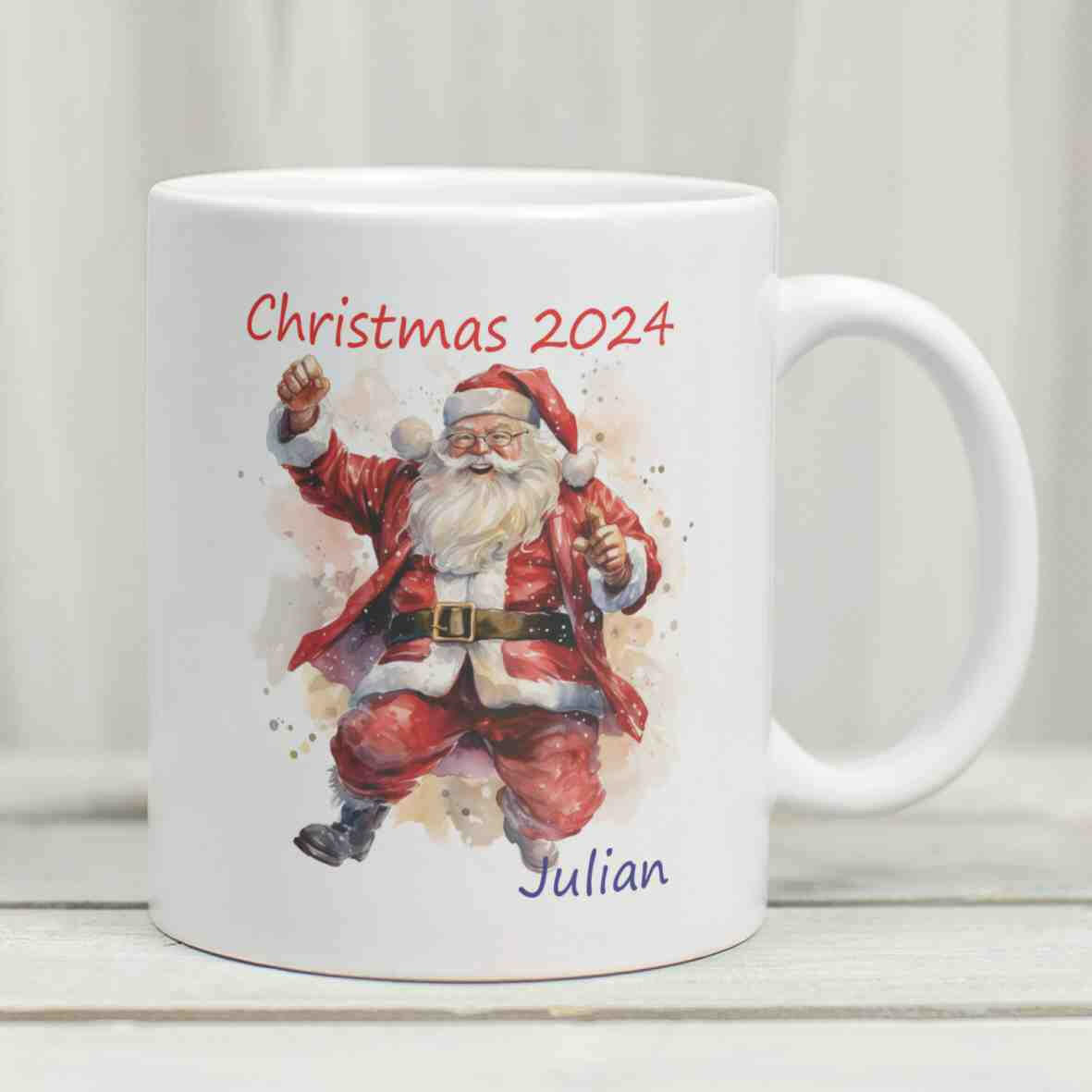 Tasse, Santa Claus 2024 und Wunschname.