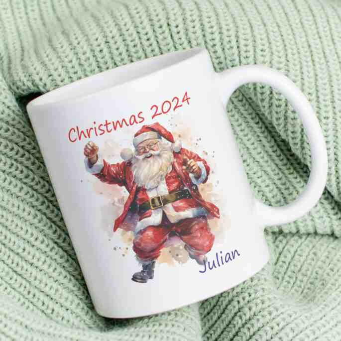 Tasse, Santa Claus 2024 und Wunschname.