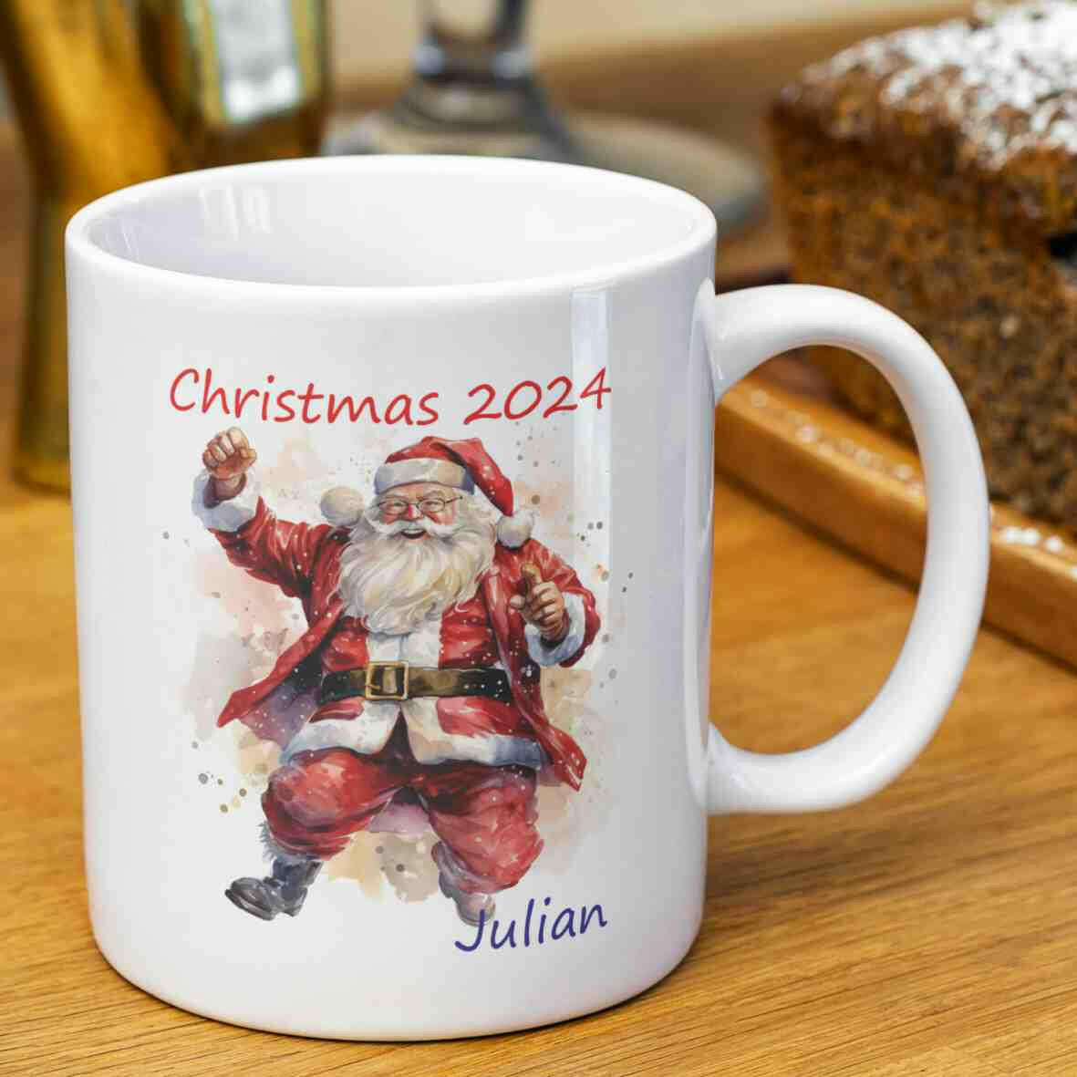 Tasse, Santa Claus 2024 und Wunschname.