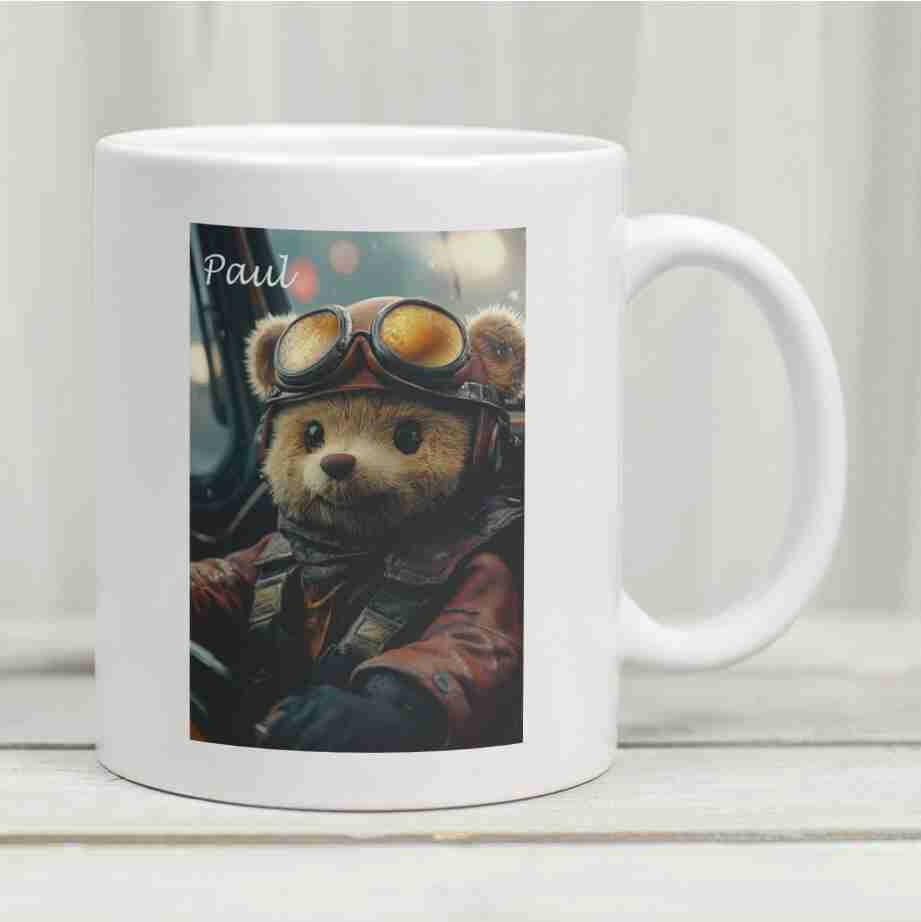 Personalisierte Tasse Teddybär Pilot.