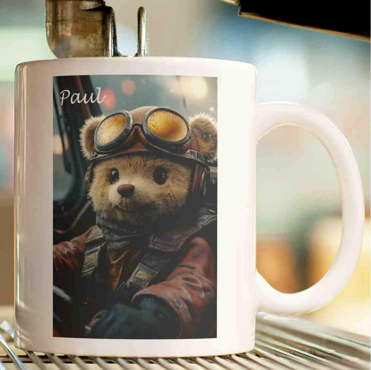 Personalisierte Tasse Teddybär Pilot.