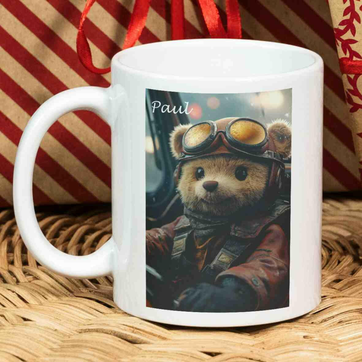 Personalisierte Tasse Teddybär Pilot.