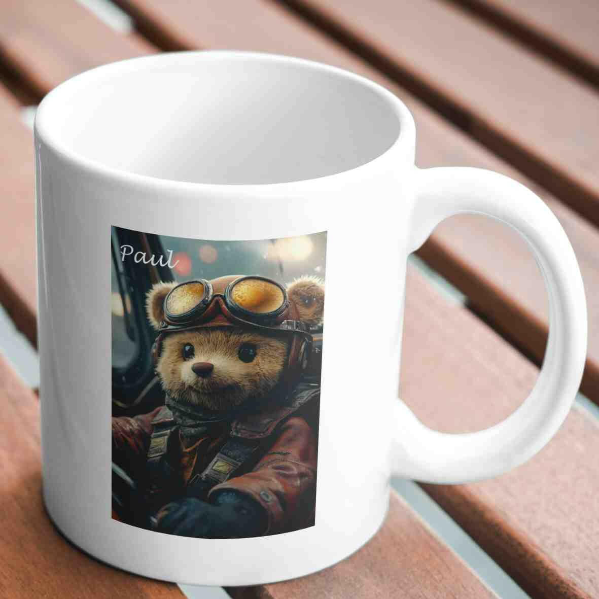 Personalisierte Tasse Teddybär Pilot.