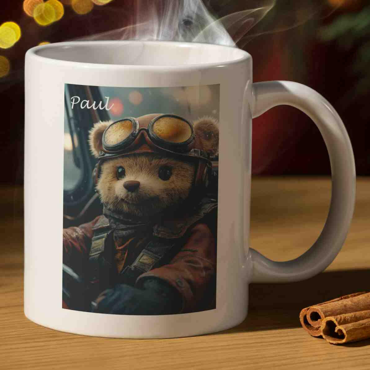 Personalisierte Tasse Teddybär Pilot.
